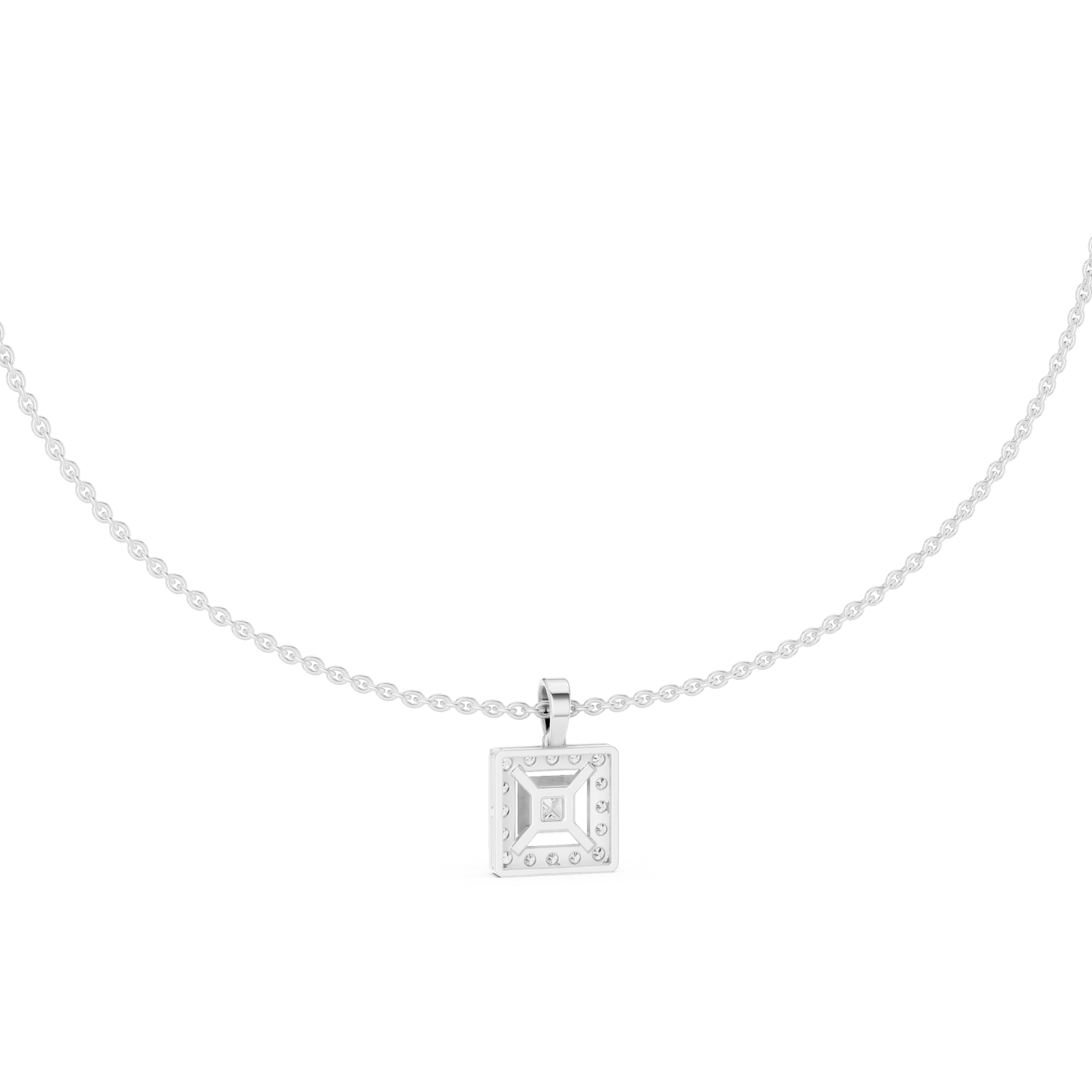 Princess Cut Diamond Halo Pendant Necklace