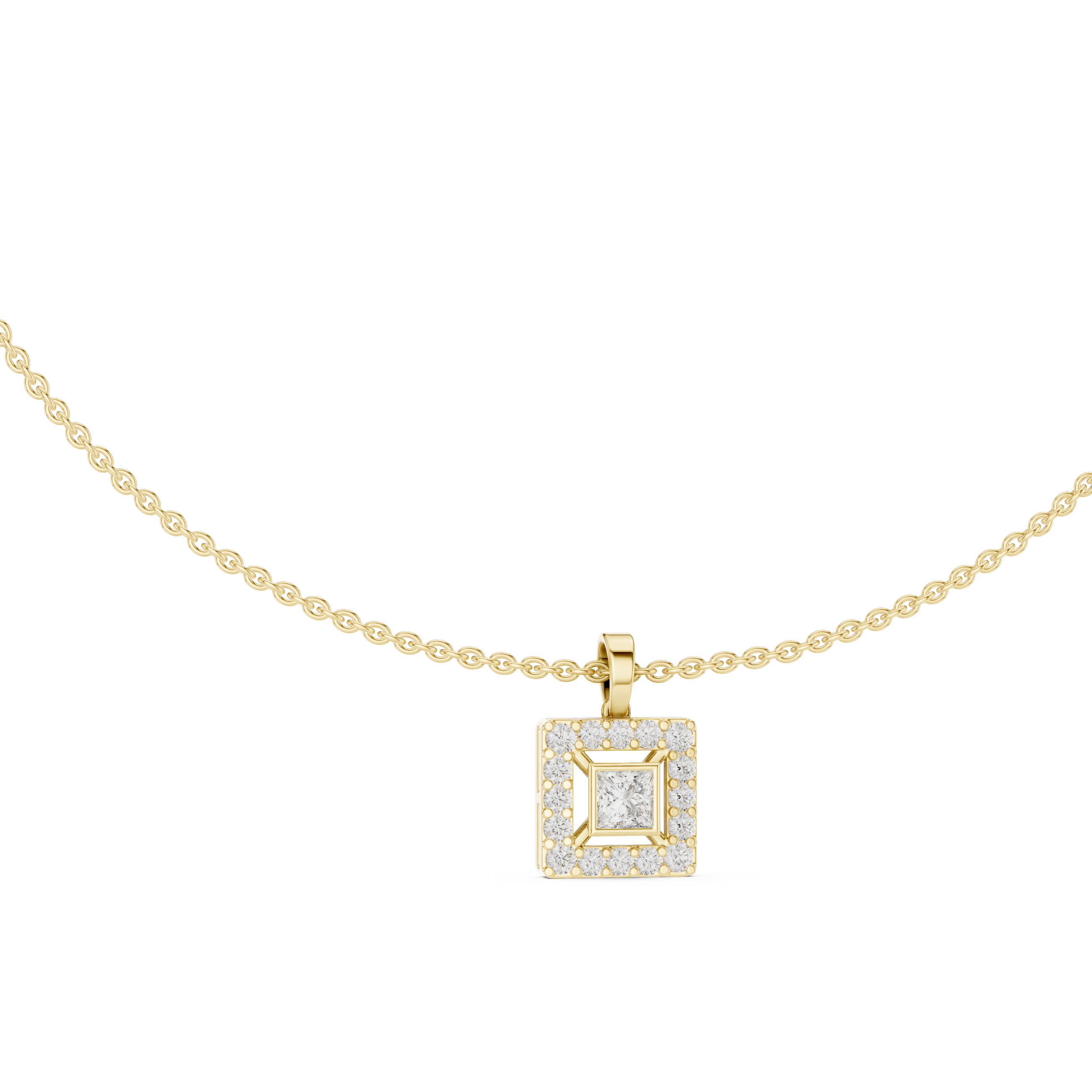 1Princess Cut Diamond Halo Pendant Necklace