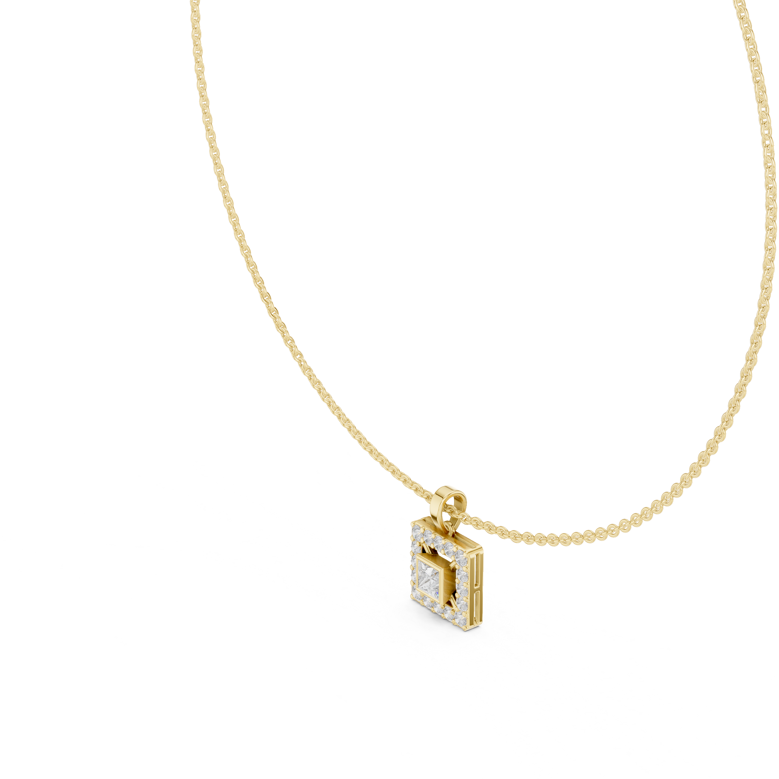 1Princess Cut Diamond Halo Pendant Necklace