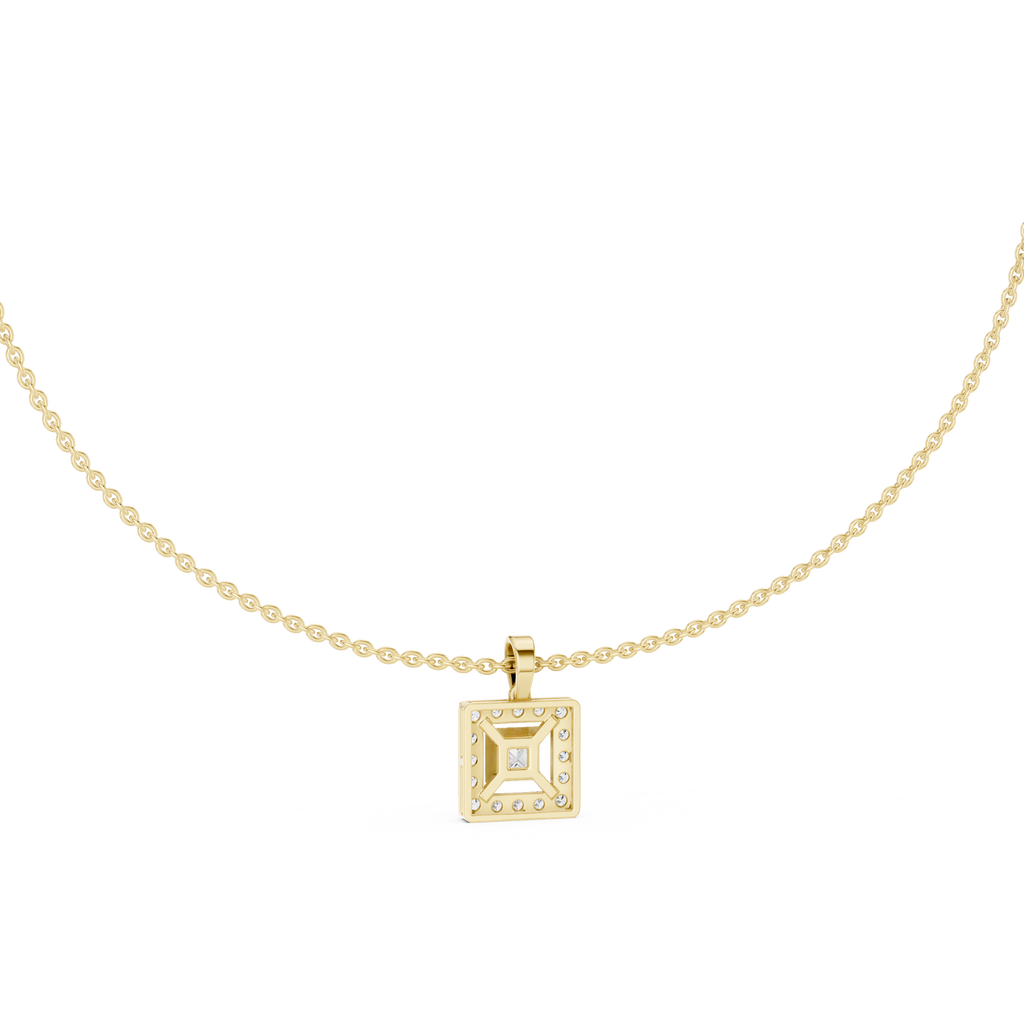 1Princess Cut Diamond Halo Pendant Necklace