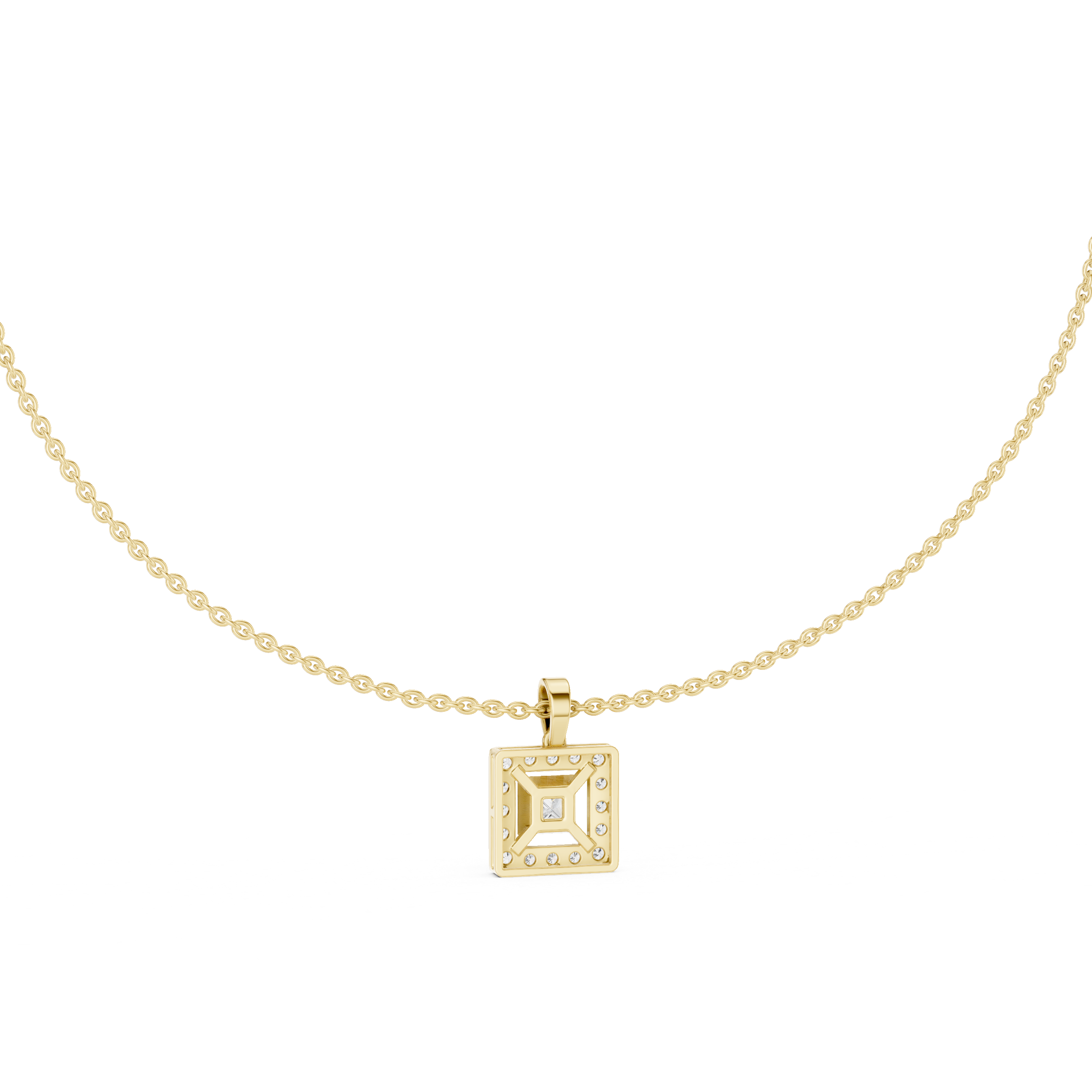 1Princess Cut Diamond Halo Pendant Necklace