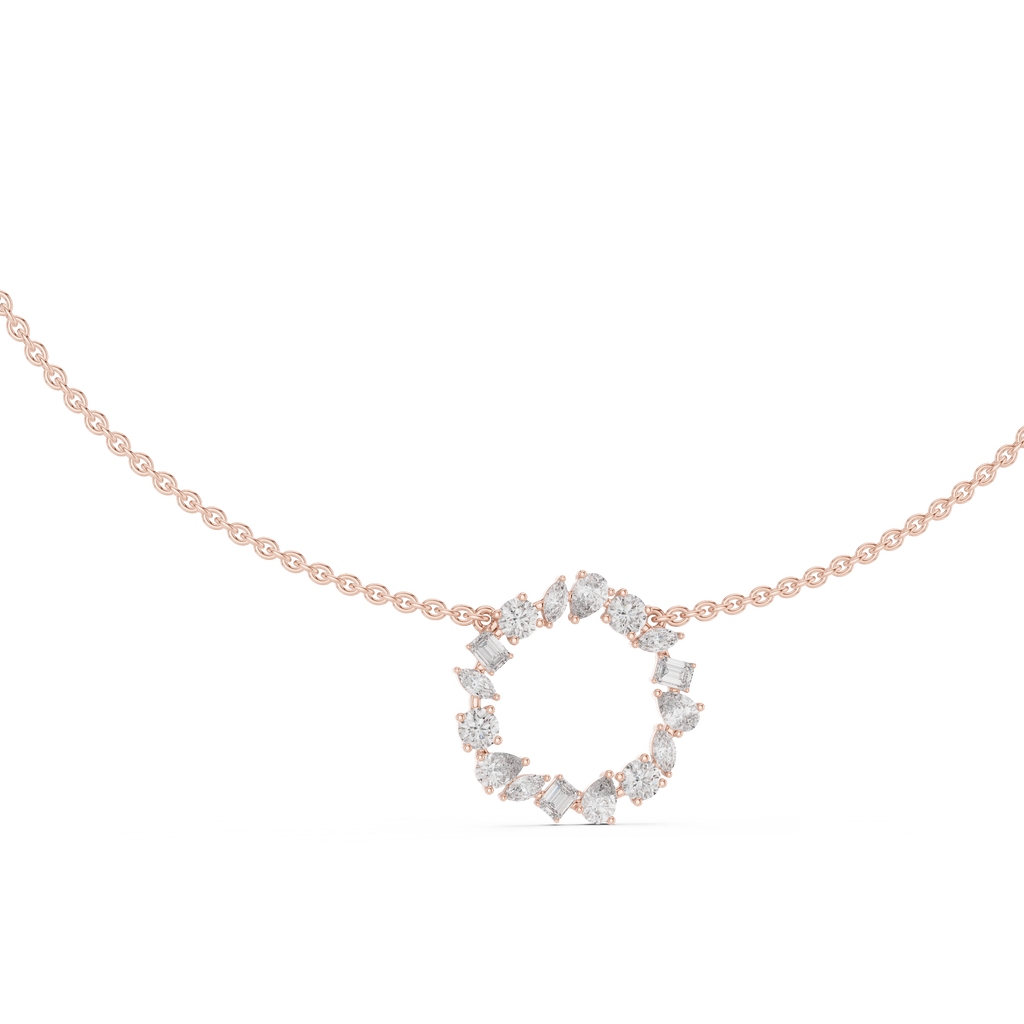 1Multi Shape Diamond Circle Pendant Necklace