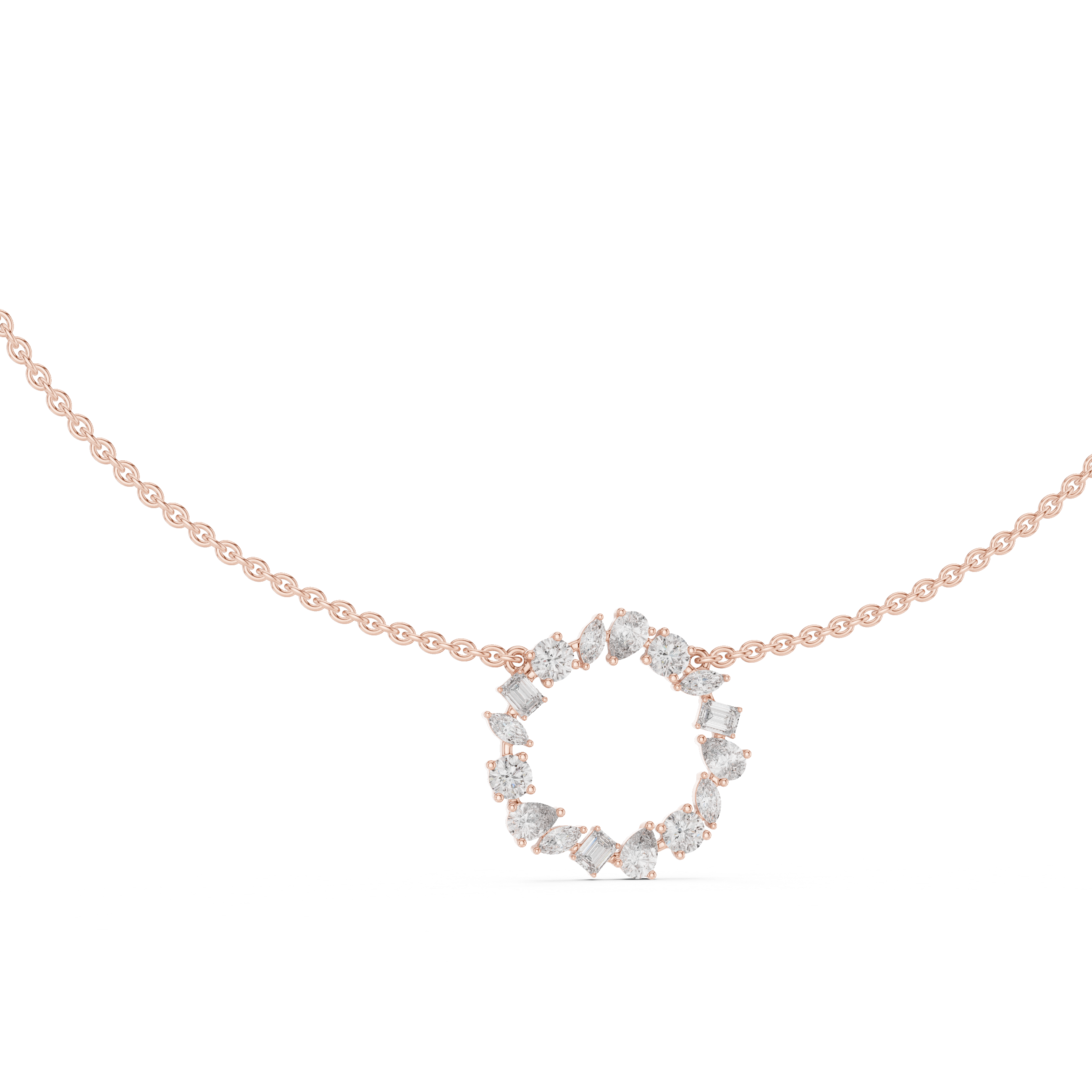 1Multi Shape Diamond Circle Pendant Necklace