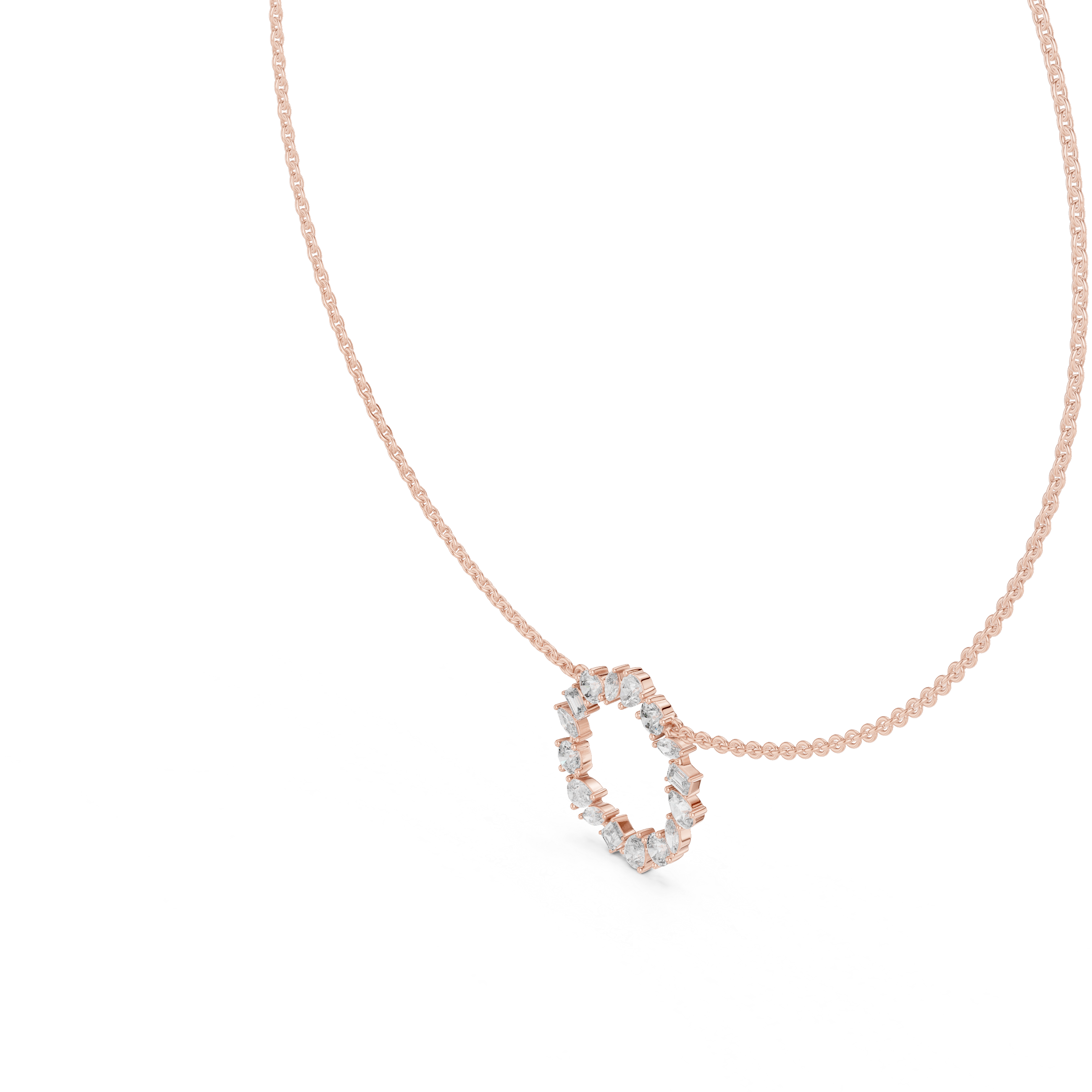 1Multi Shape Diamond Circle Pendant Necklace