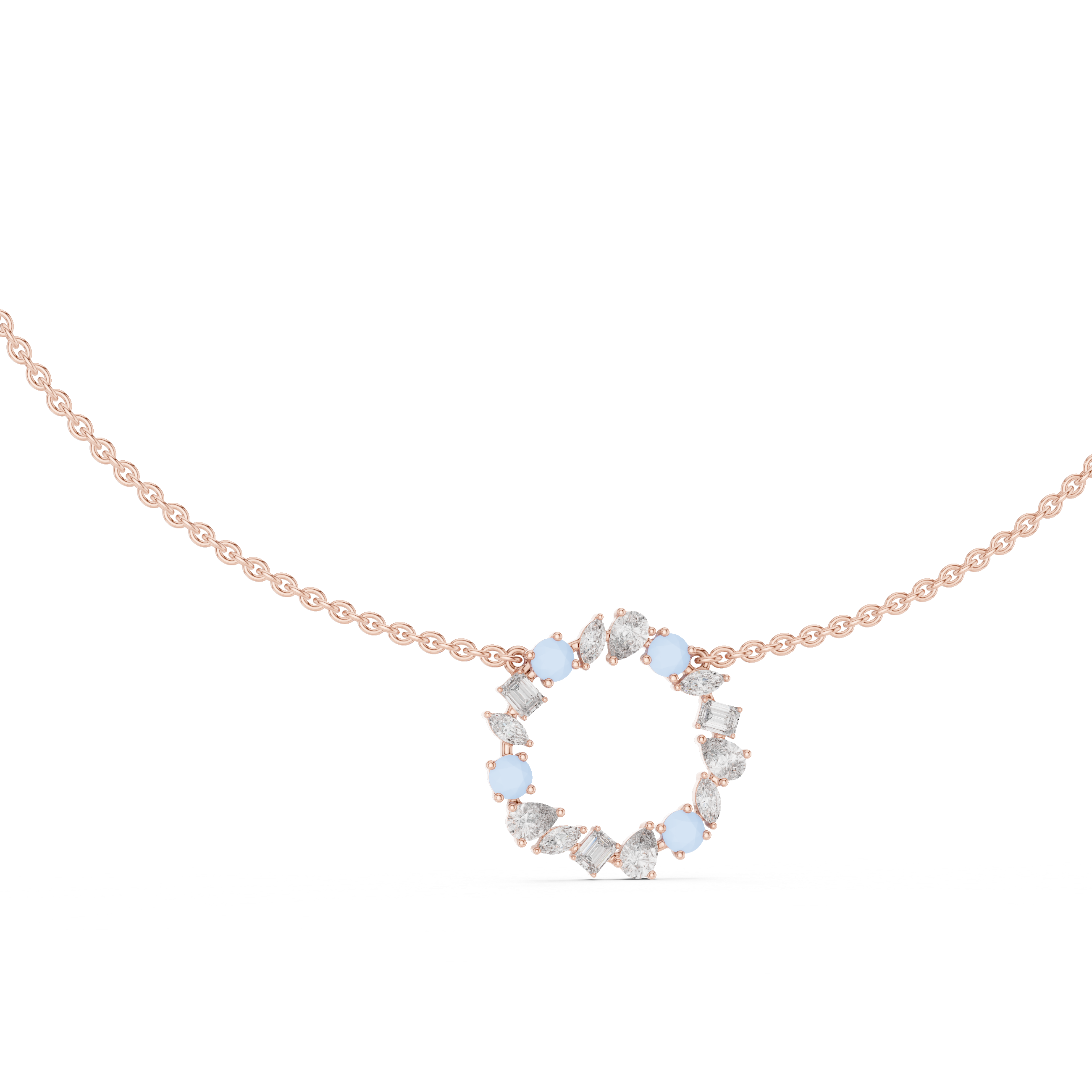 1Multi Shape Diamond Circle Pendant Necklace
