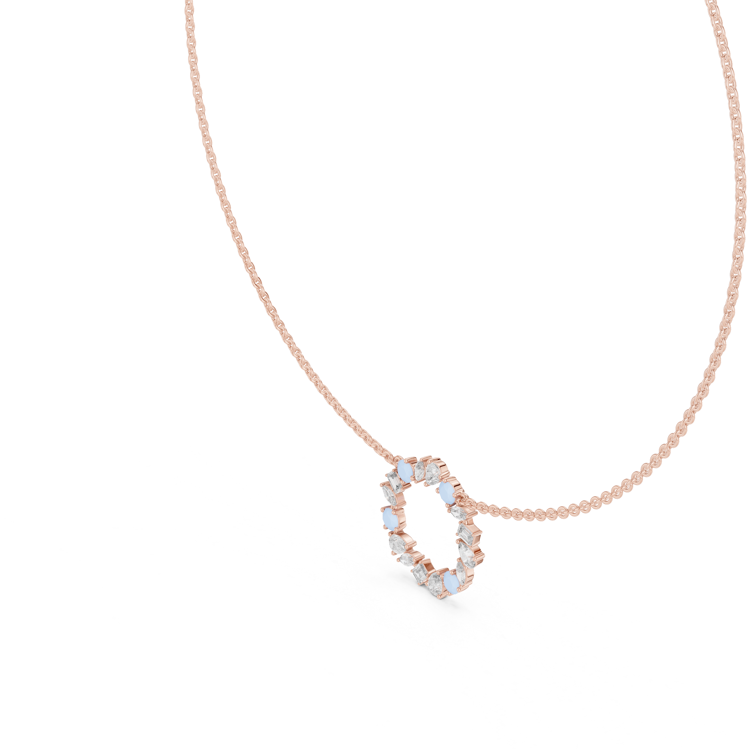 1Multi Shape Diamond Circle Pendant Necklace