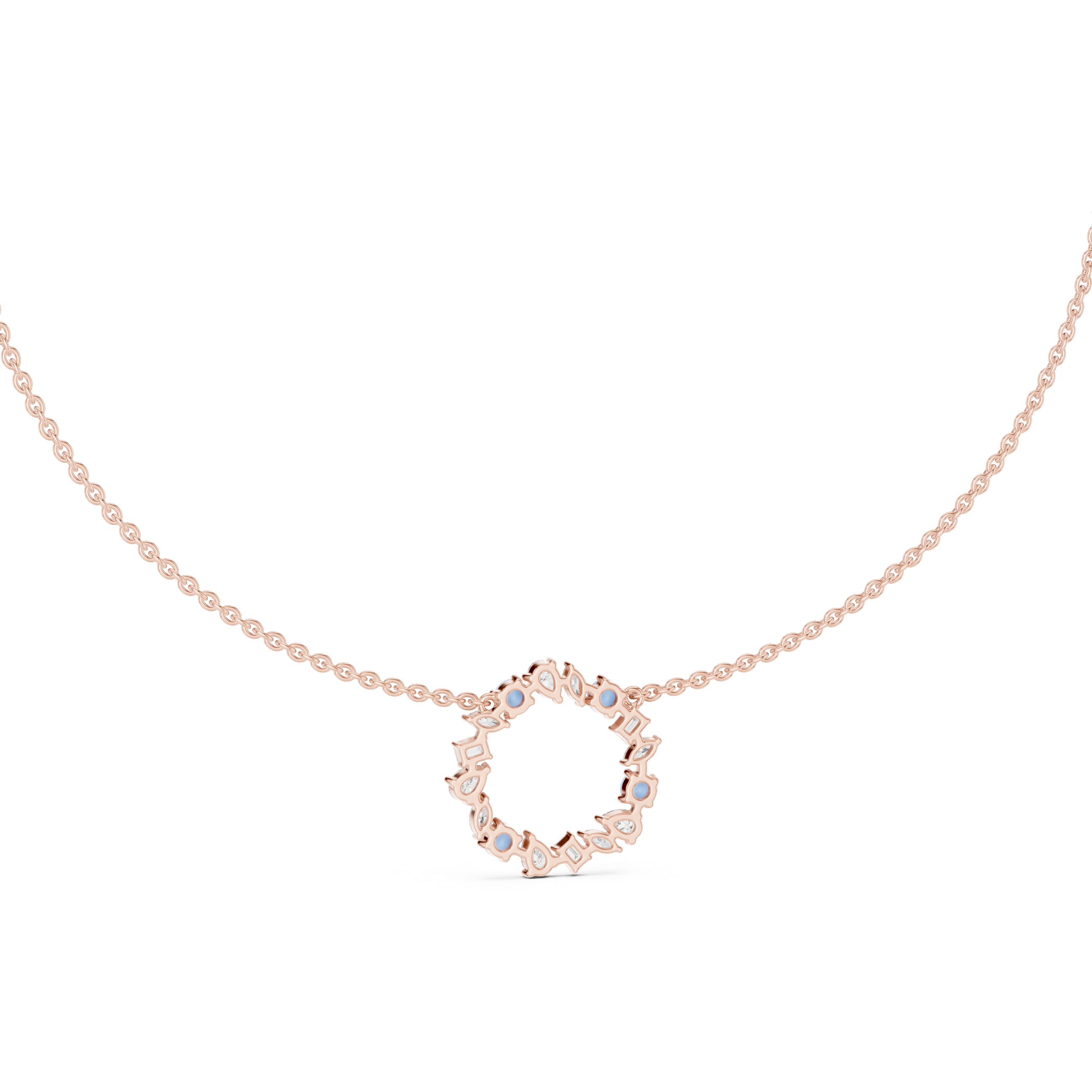 1Multi Shape Diamond Circle Pendant Necklace
