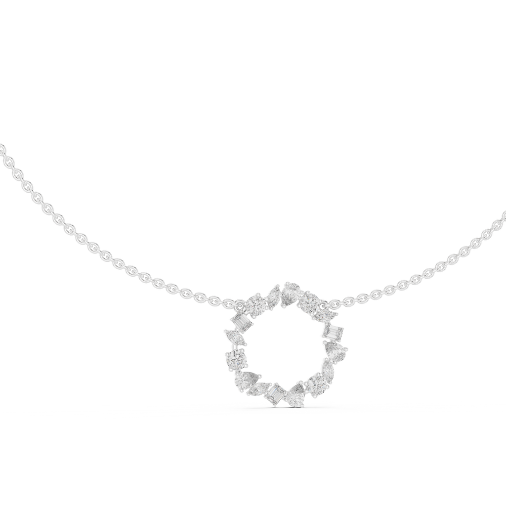 1Multi Shape Diamond Circle Pendant Necklace