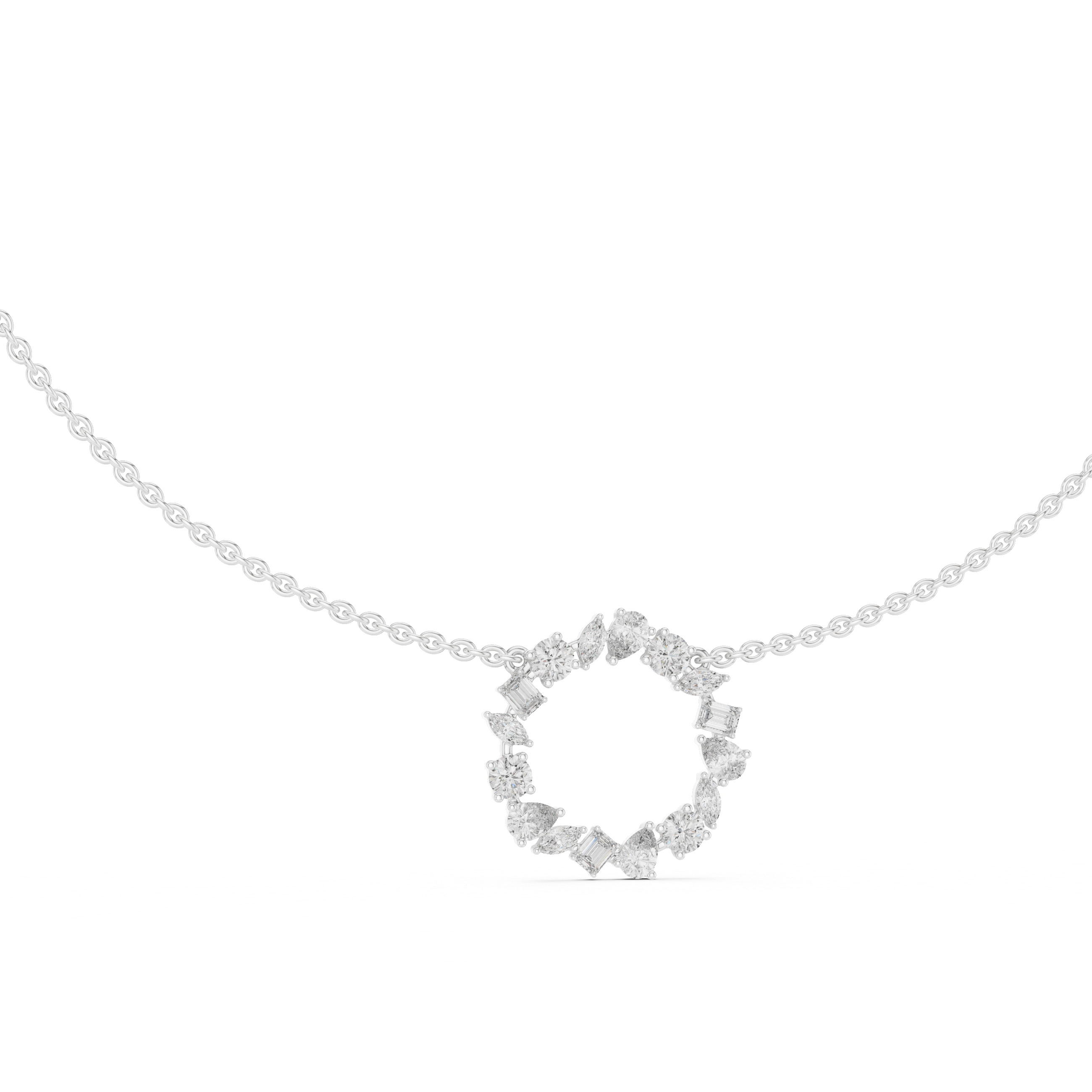 Multi Shape Diamond Circle Pendant Necklace