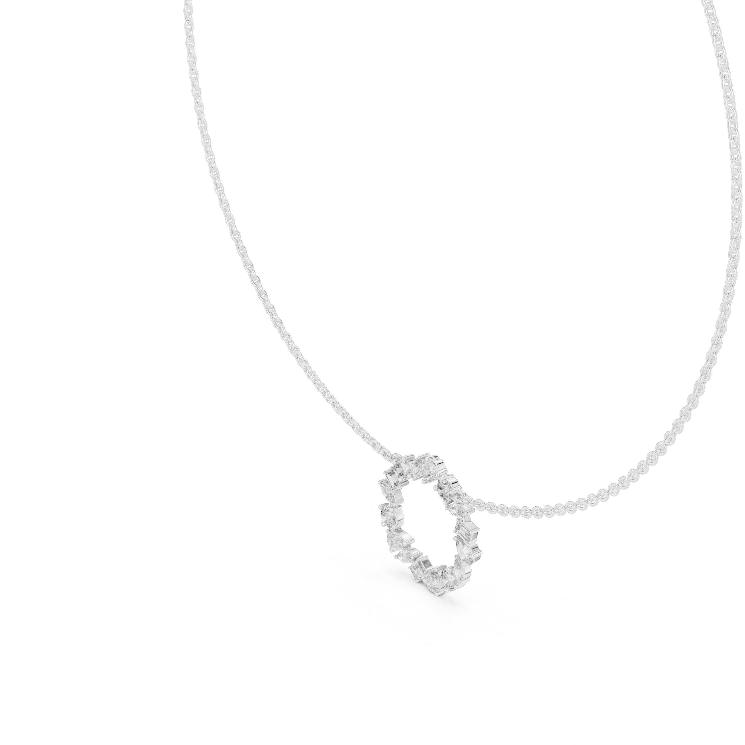 Multi Shape Diamond Circle Pendant Necklace