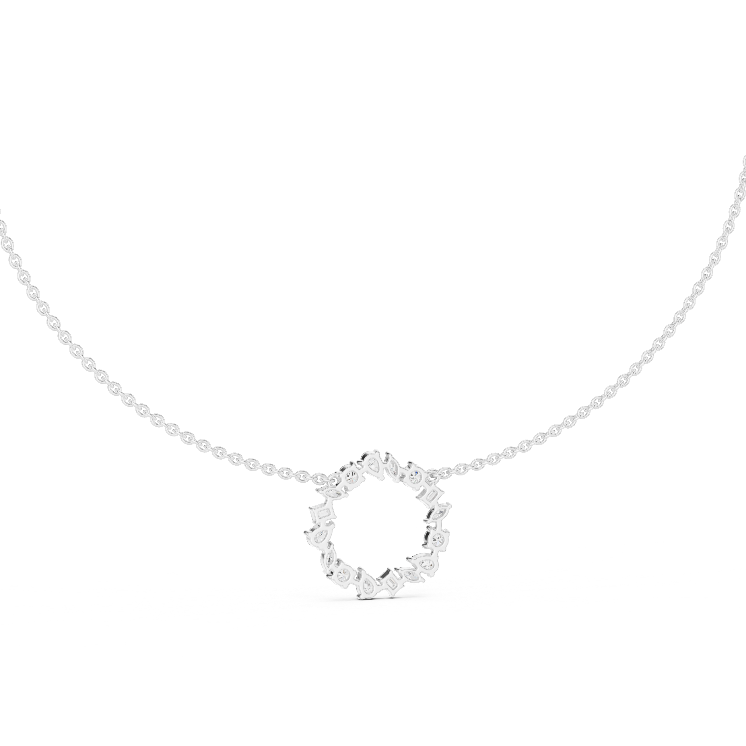 1Multi Shape Diamond Circle Pendant Necklace