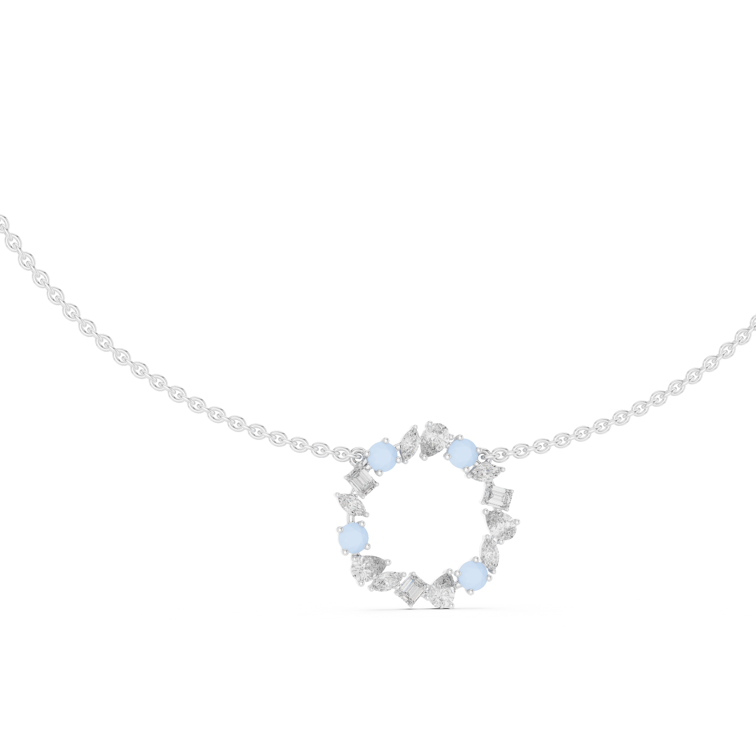 1Multi Shape Diamond Circle Pendant Necklace