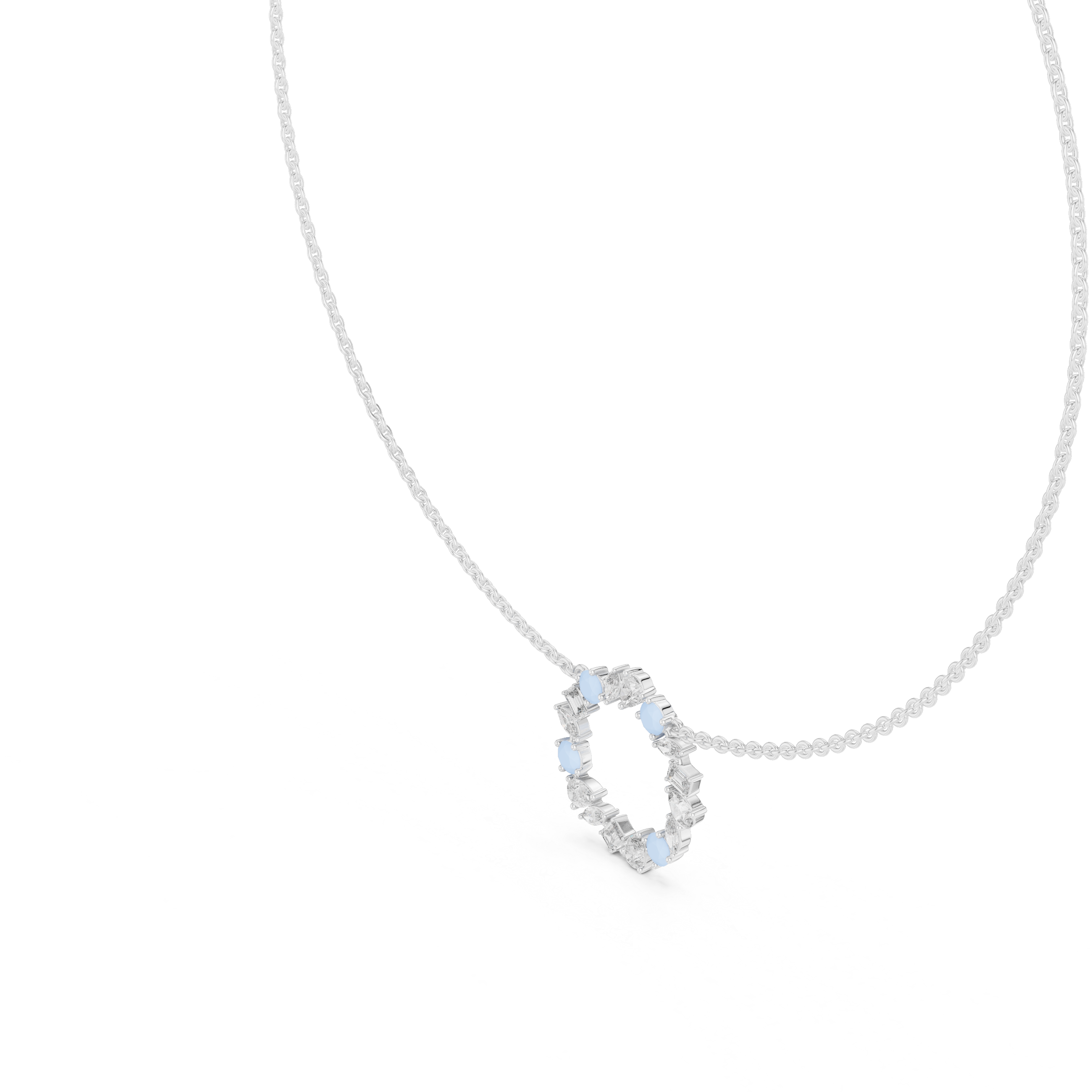 1Multi Shape Diamond Circle Pendant Necklace