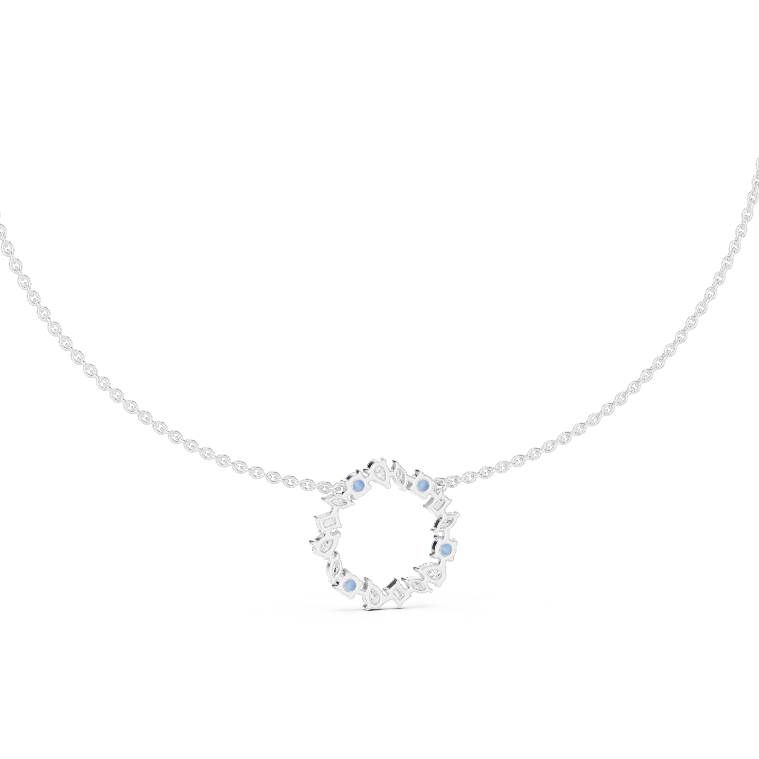 1Multi Shape Diamond Circle Pendant Necklace