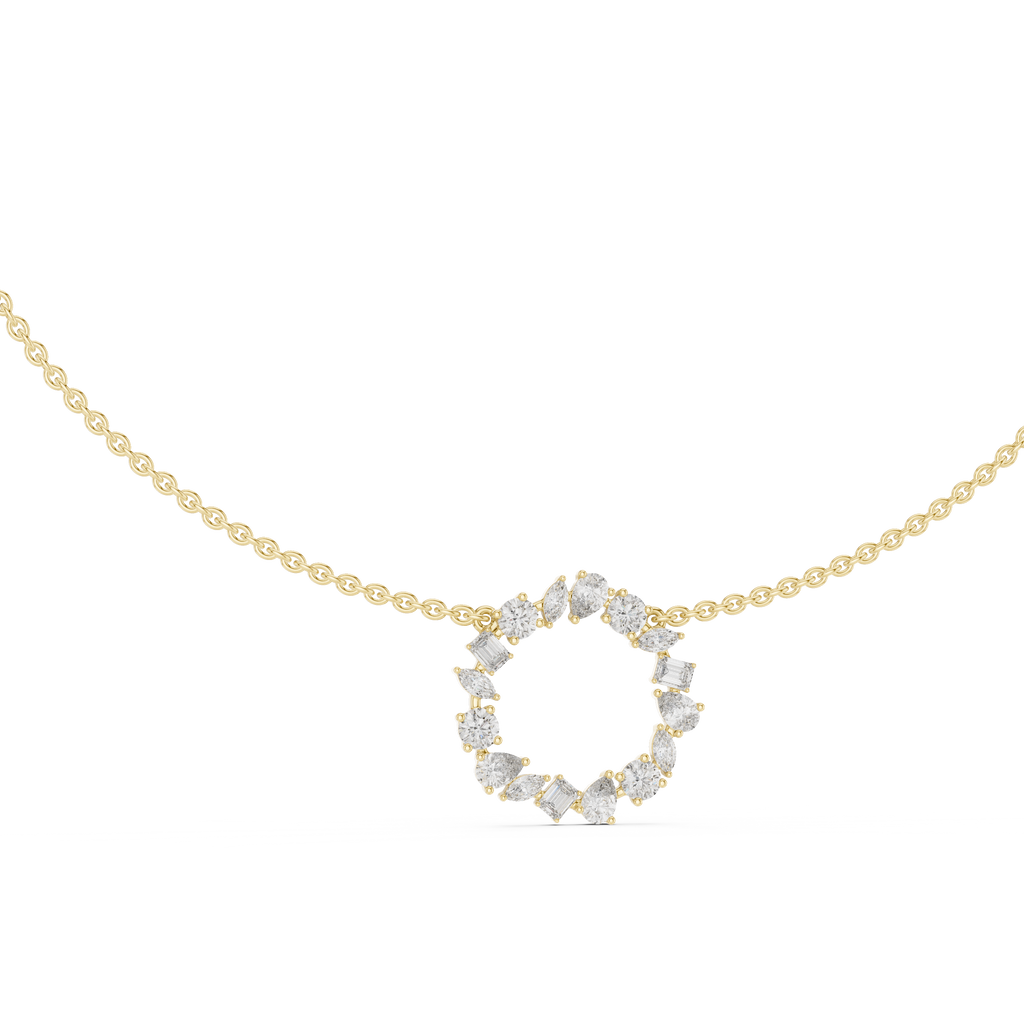 1Multi Shape Diamond Circle Pendant Necklace