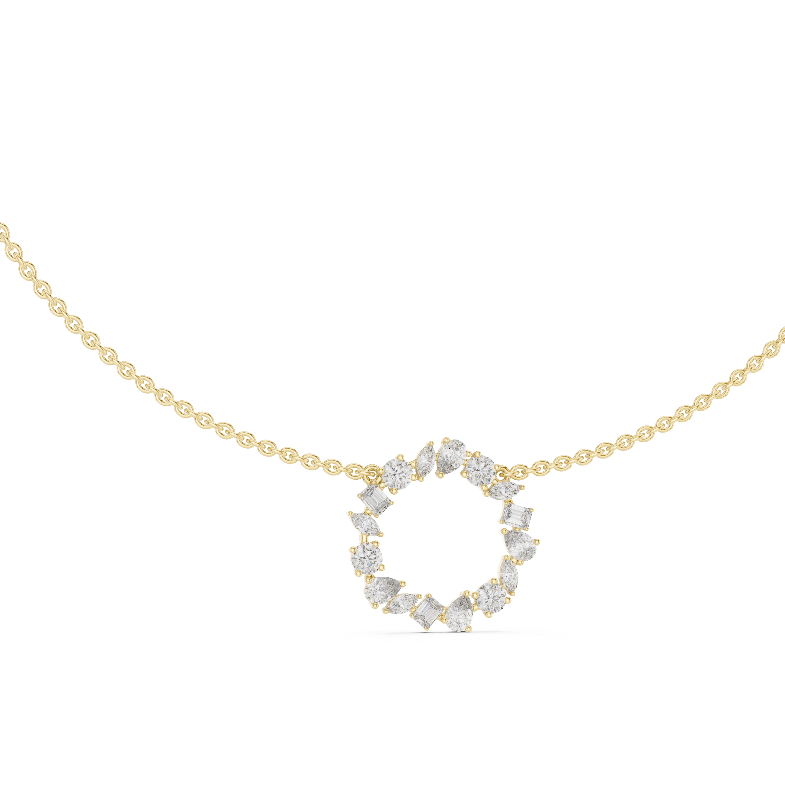 1Multi Shape Diamond Circle Pendant Necklace