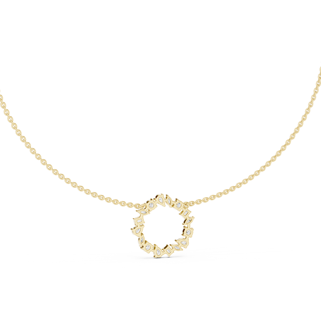 1Multi Shape Diamond Circle Pendant Necklace
