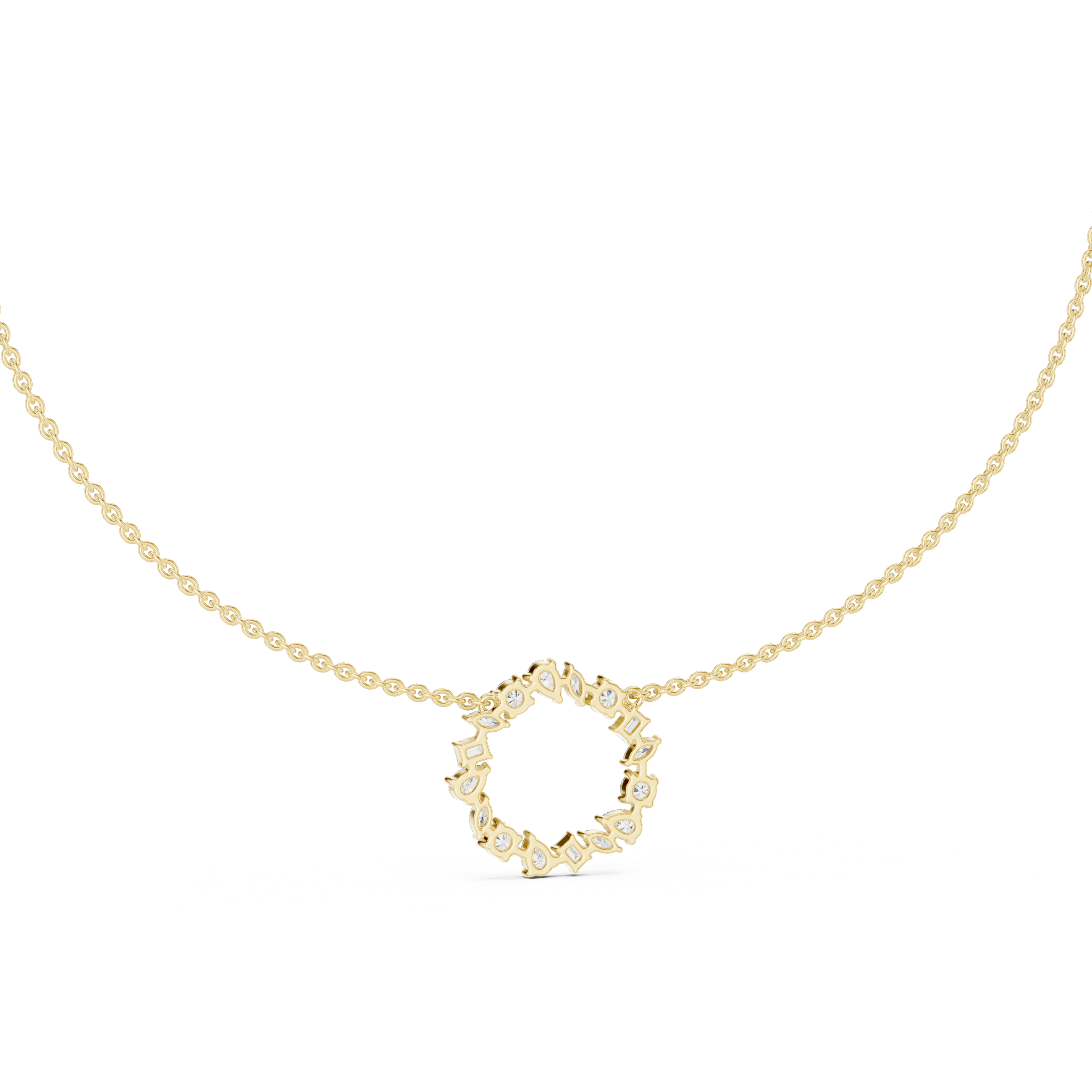 1Multi Shape Diamond Circle Pendant Necklace