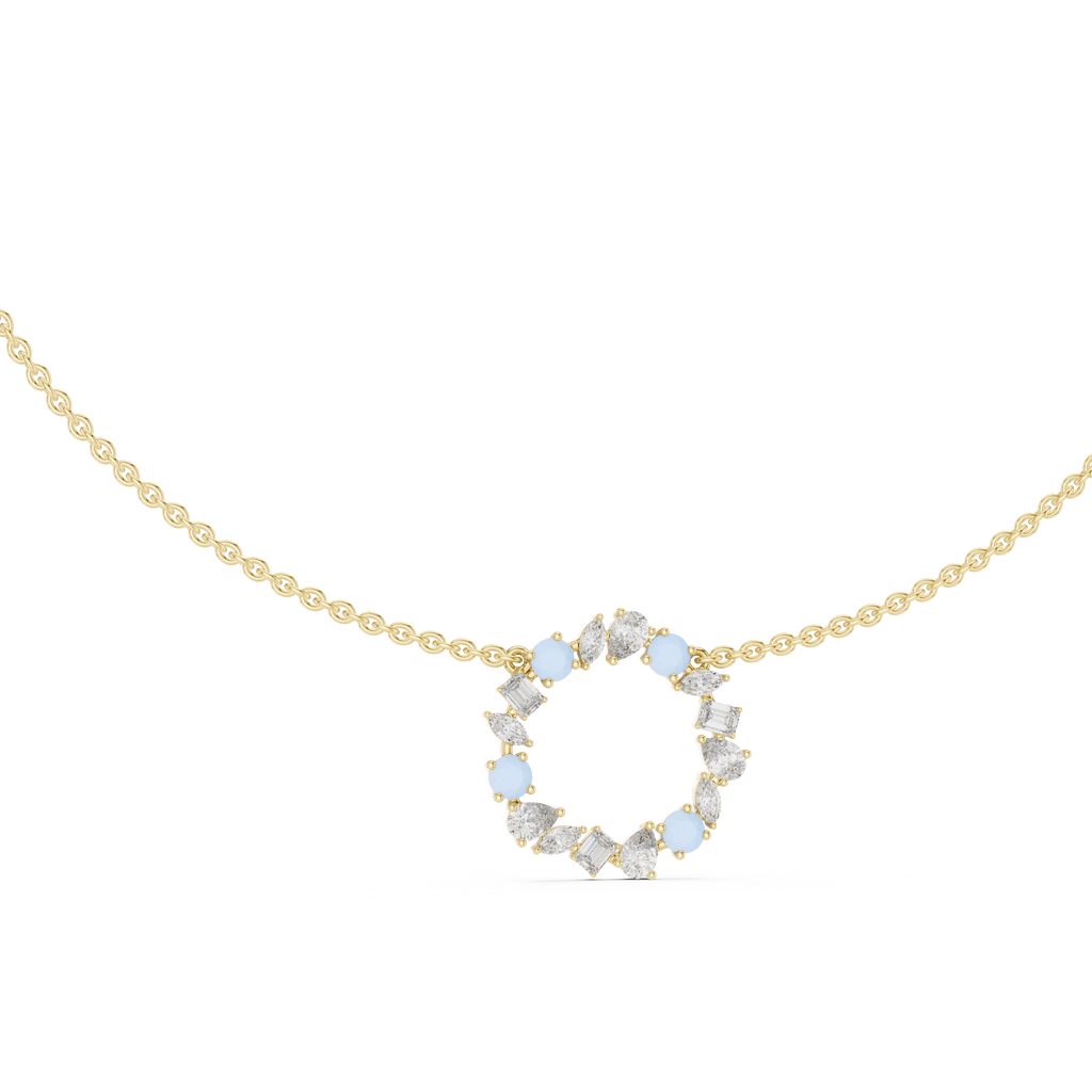 1Multi Shape Diamond Circle Pendant Necklace