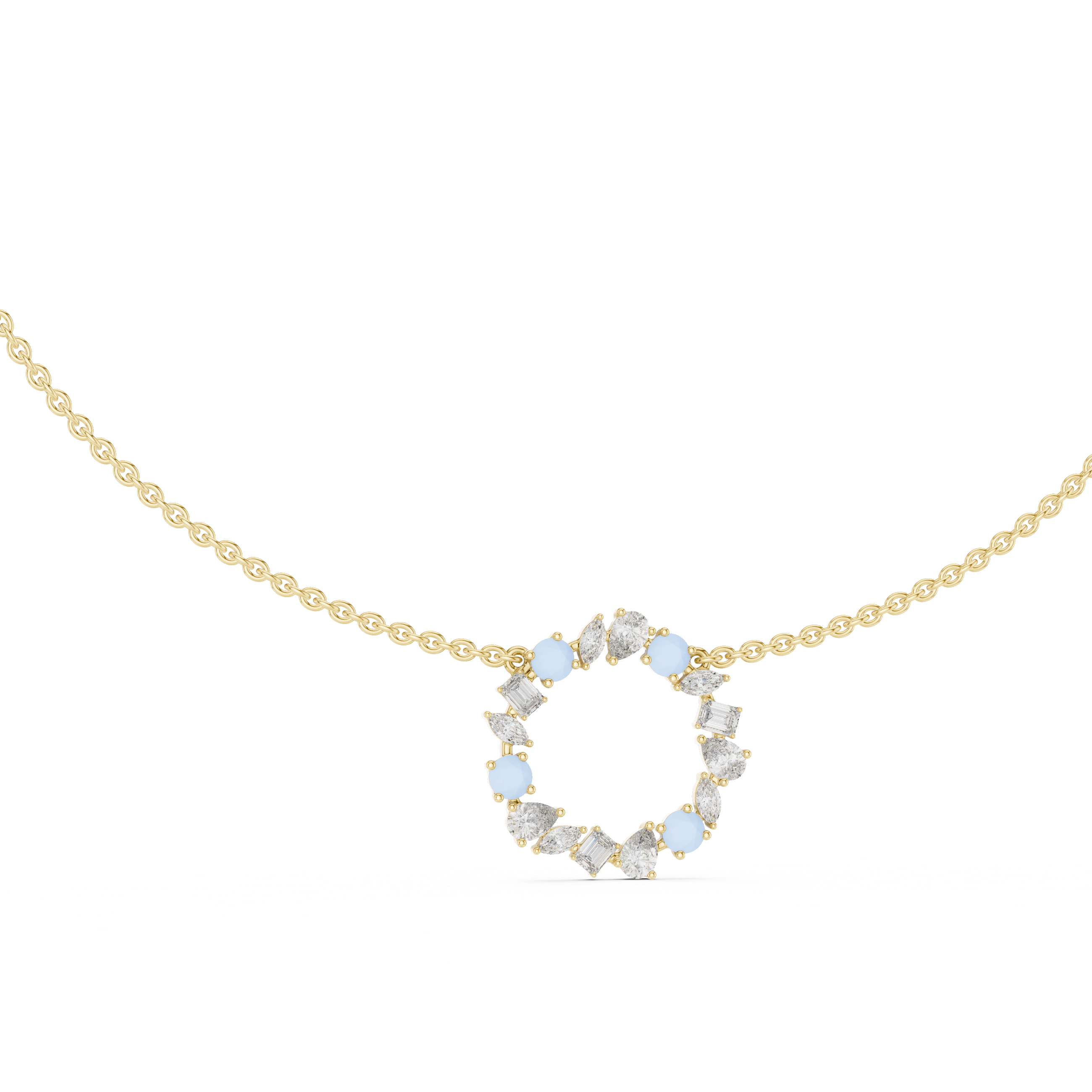 1Multi Shape Diamond Circle Pendant Necklace