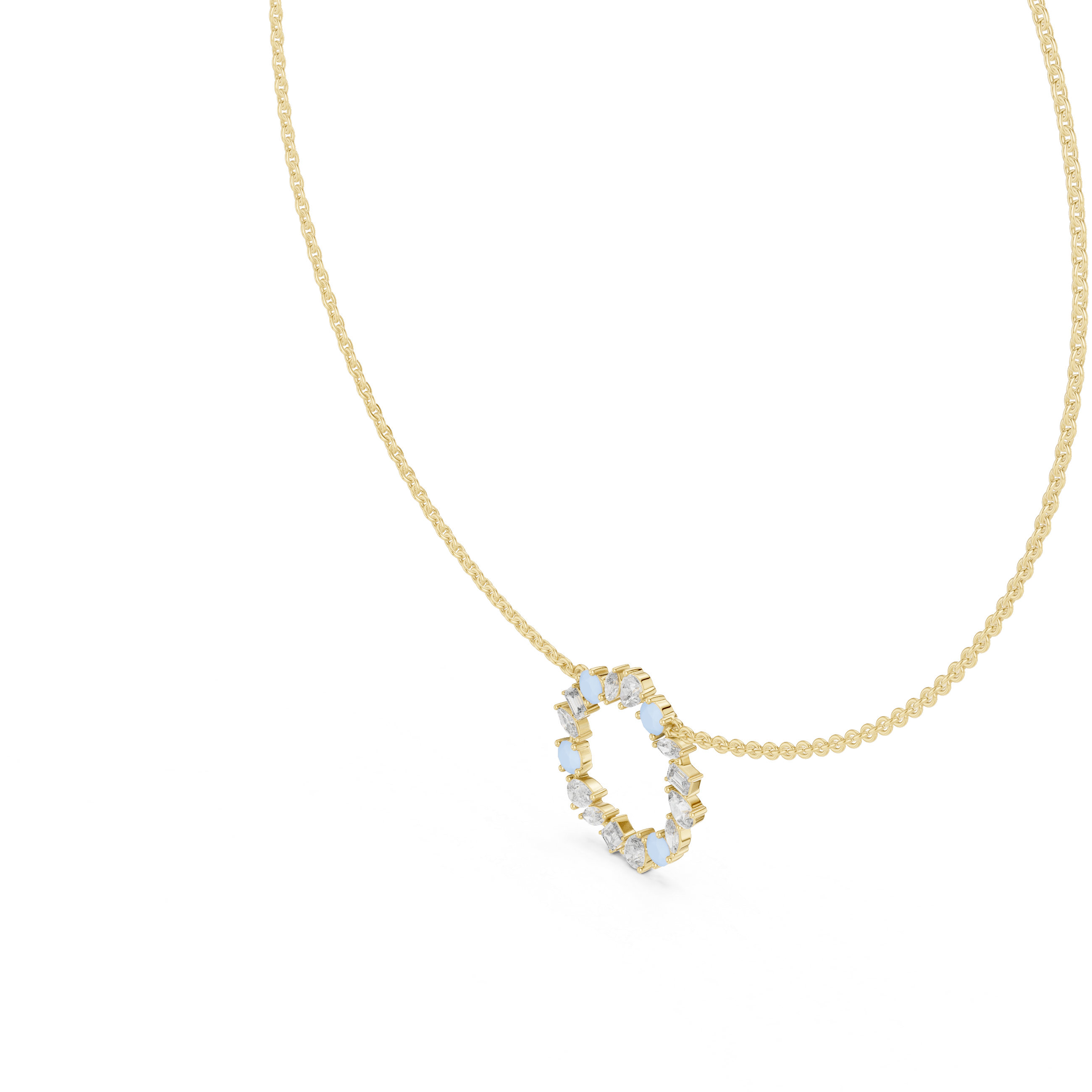 1Multi Shape Diamond Circle Pendant Necklace