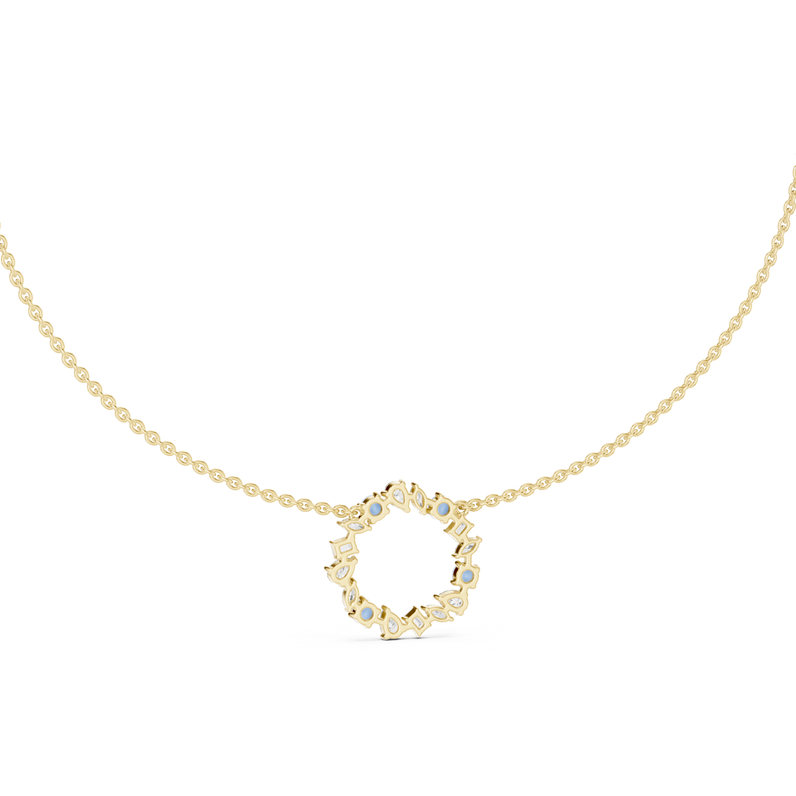 1Multi Shape Diamond Circle Pendant Necklace