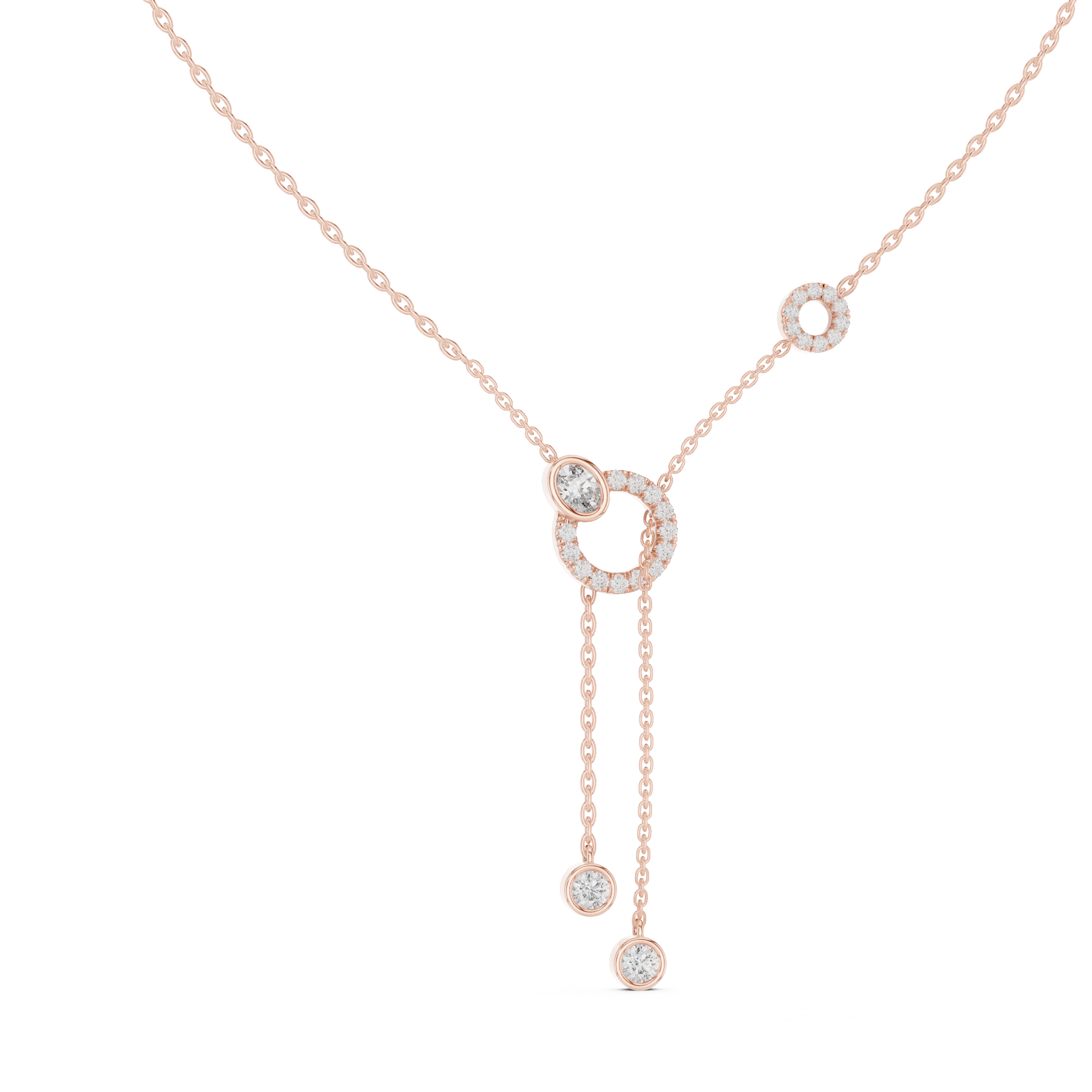 Multi Shape Diamond Circle Drop Y Necklace