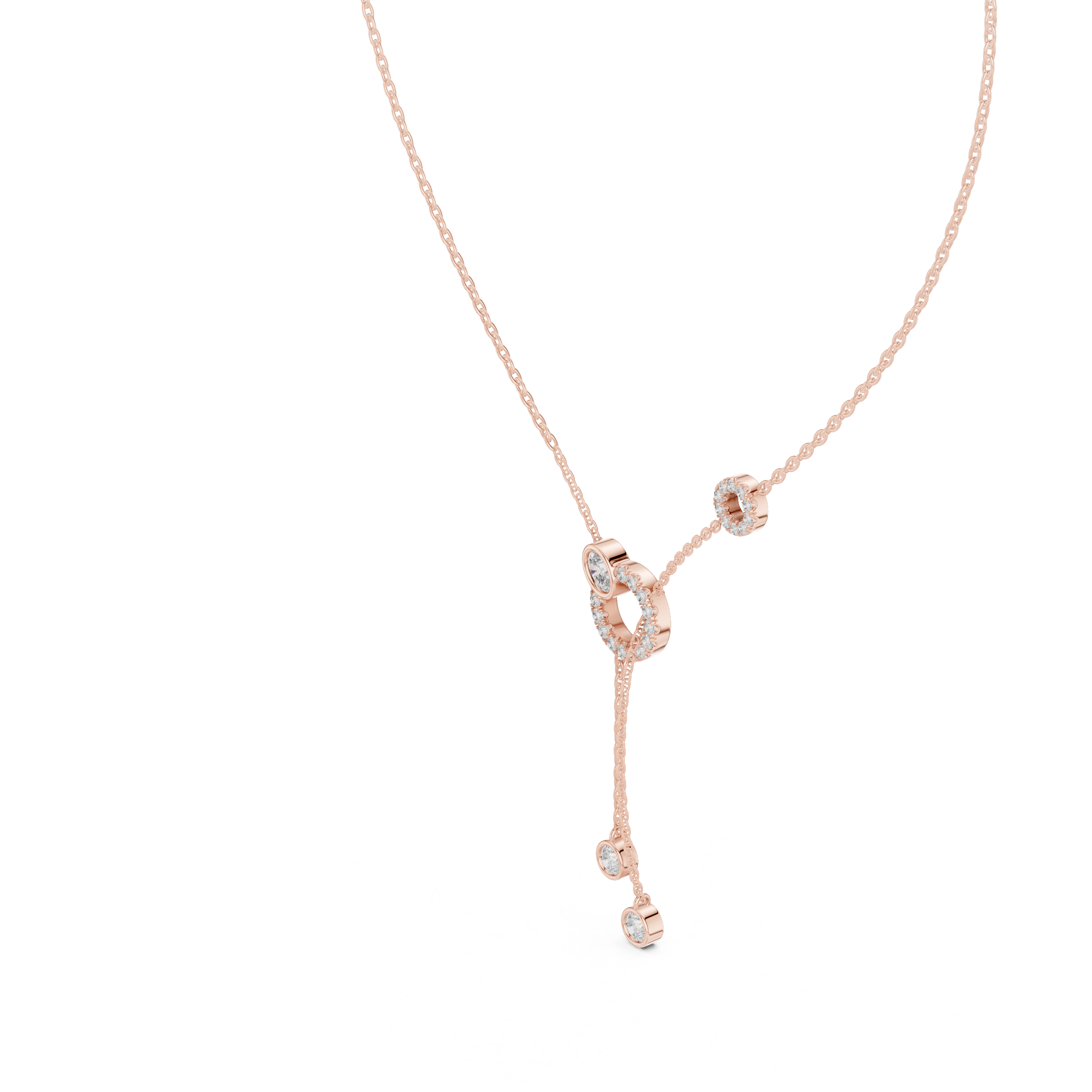 1Multi Shape Diamond Circle Drop Y Necklace