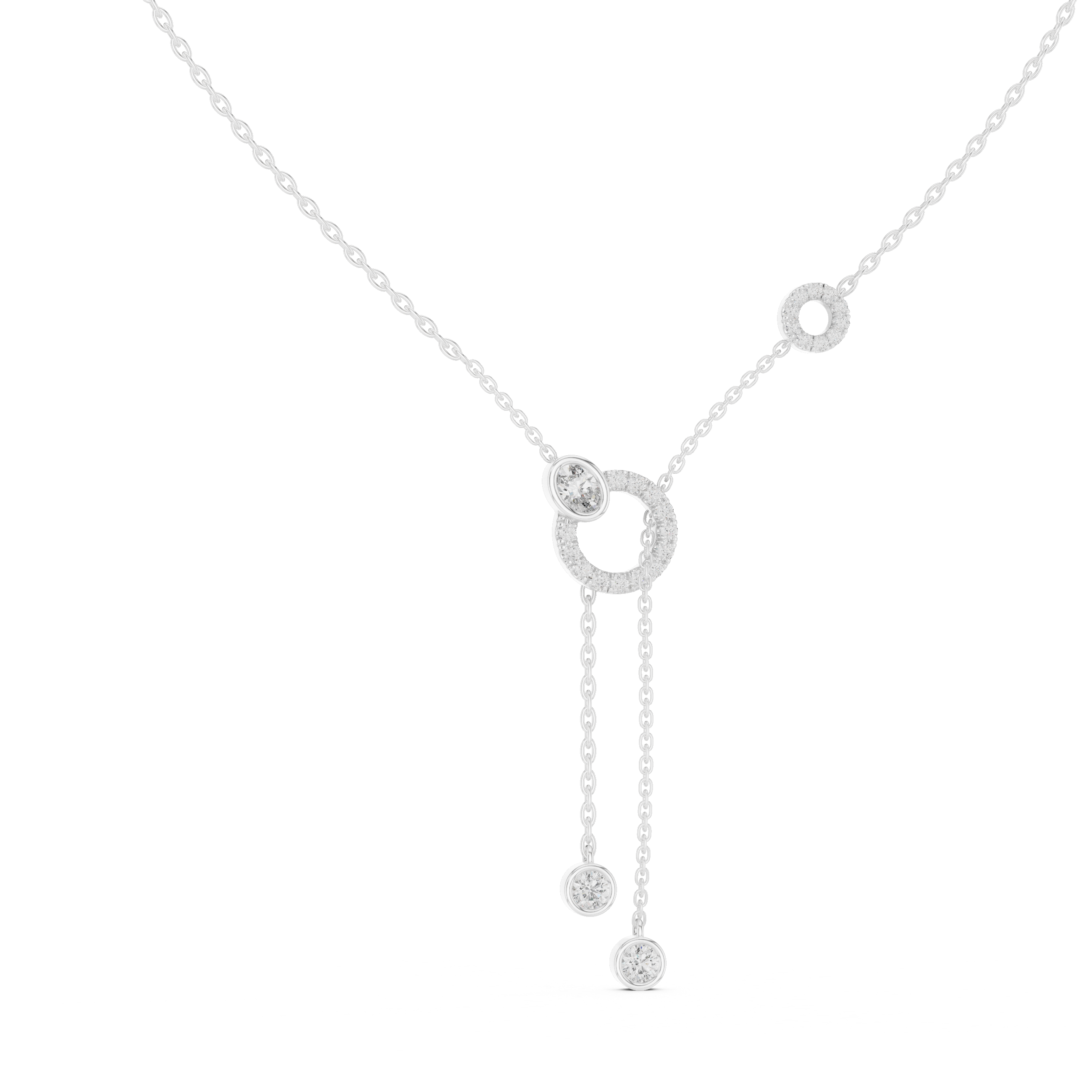 Multi Shape Diamond Circle Drop Y Necklace