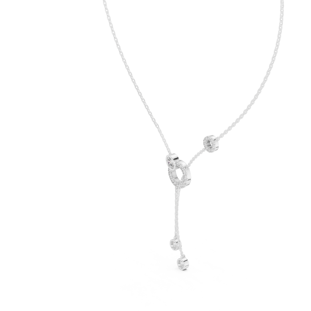 1Multi Shape Diamond Circle Drop Y Necklace