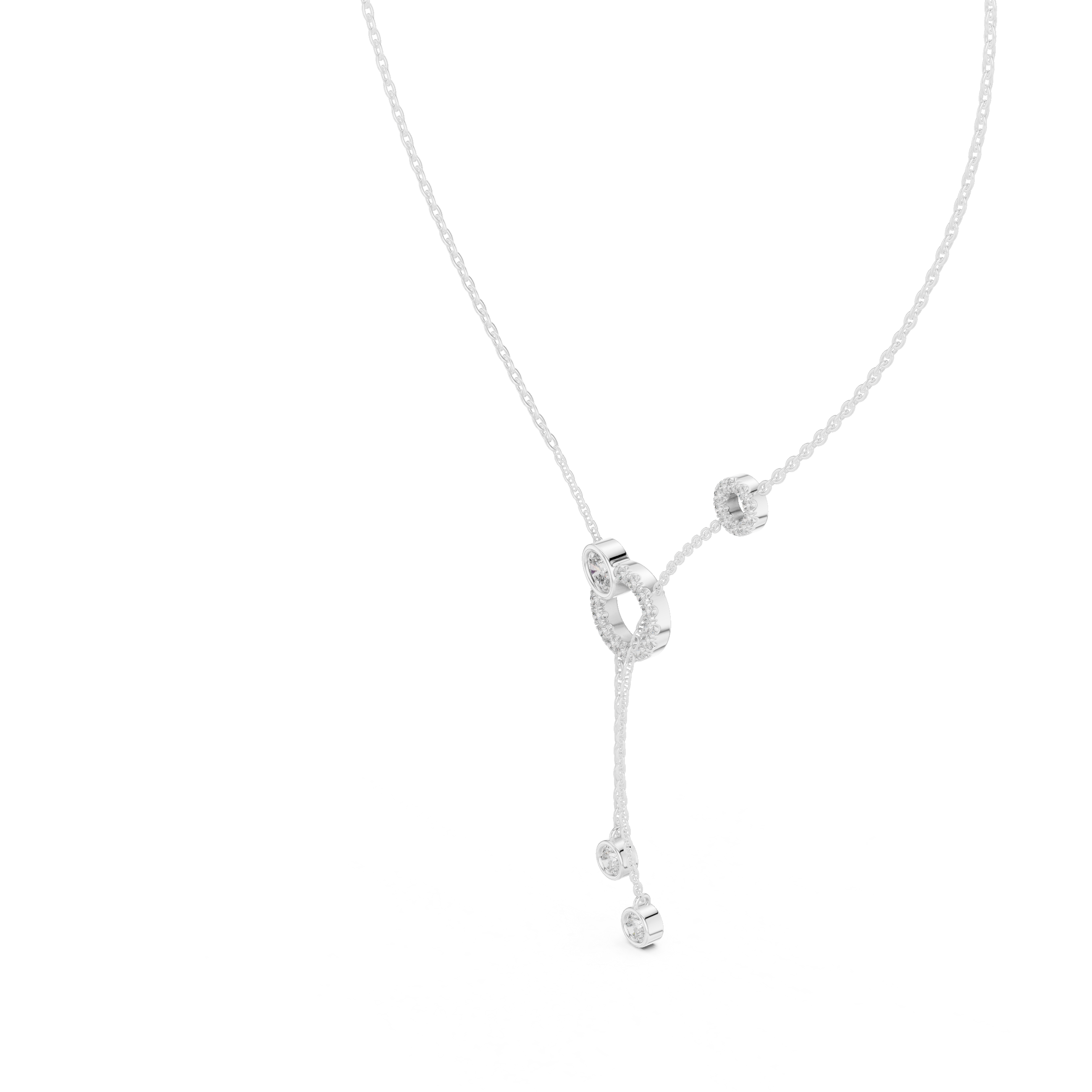 Multi Shape Diamond Circle Drop Y Necklace