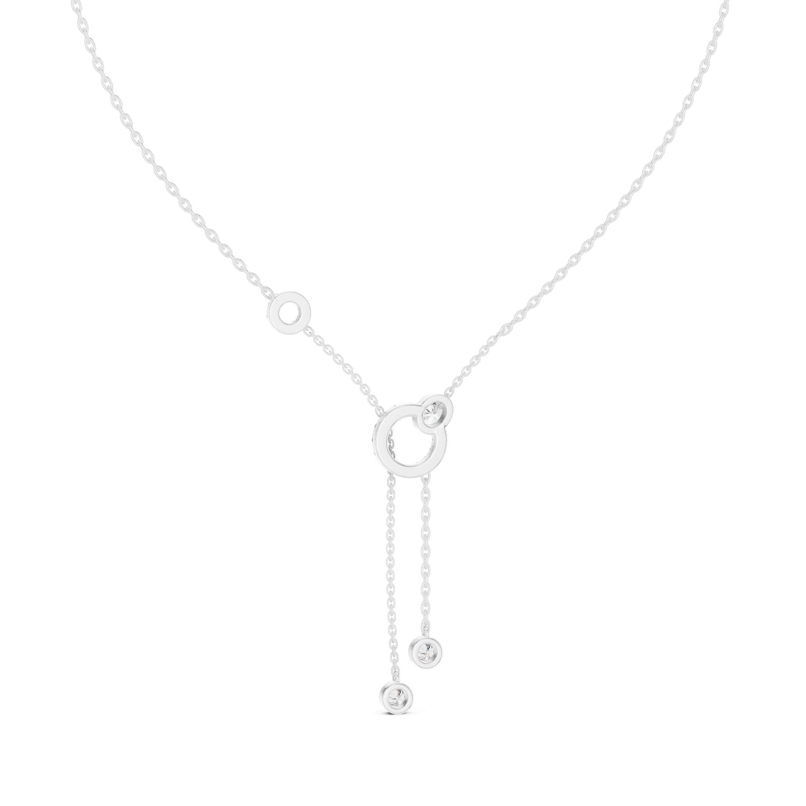 Multi Shape Diamond Circle Drop Y Necklace