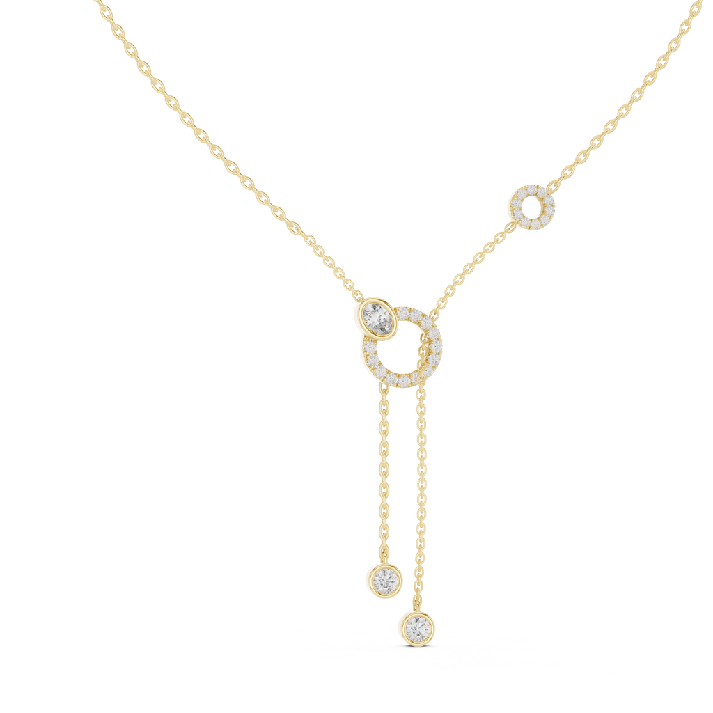 1Multi Shape Diamond Circle Drop Y Necklace