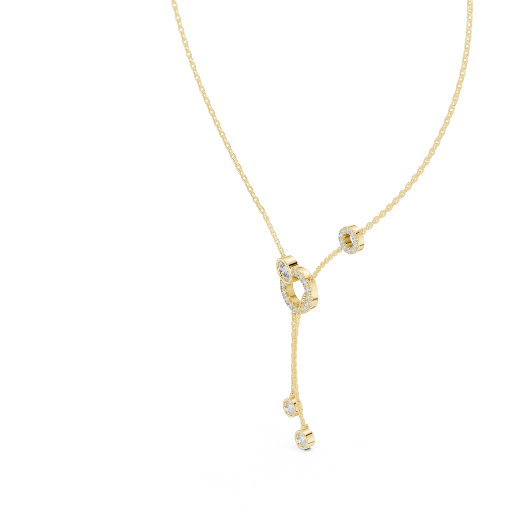 1Multi Shape Diamond Circle Drop Y Necklace