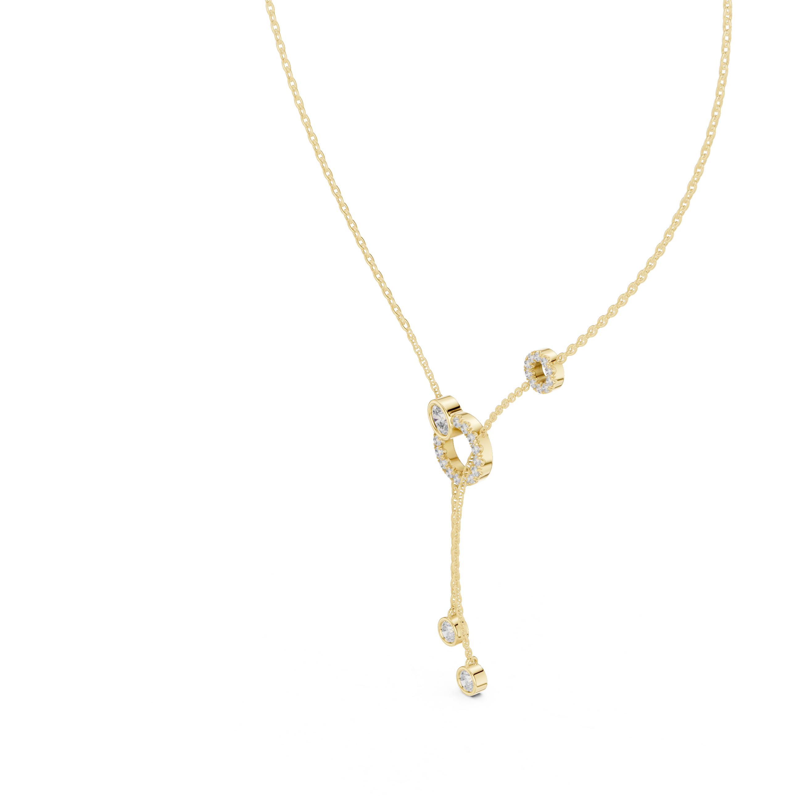 1Multi Shape Diamond Circle Drop Y Necklace
