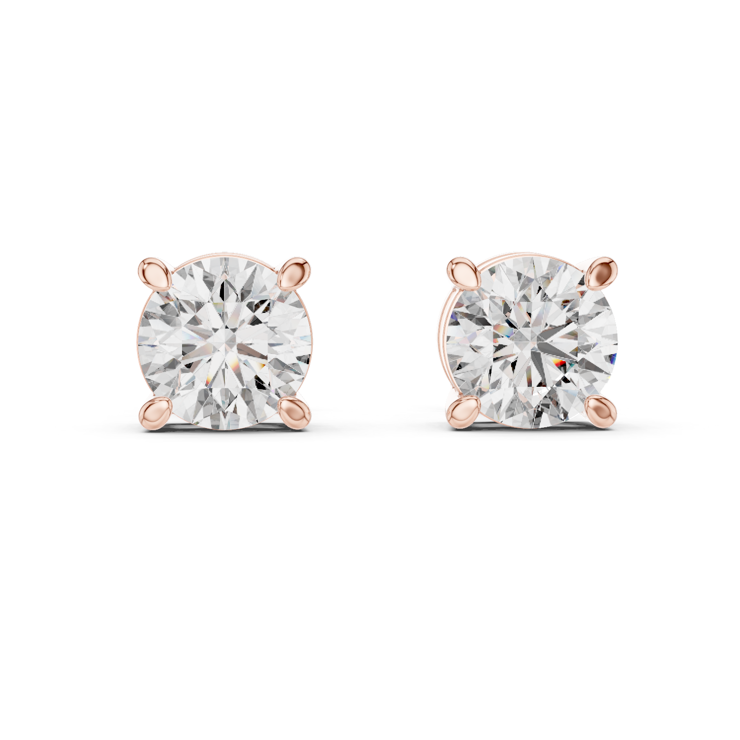 Round Diamond Four Prong Stud Earrings