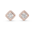Round Diamond Square Halo Stud Earrings