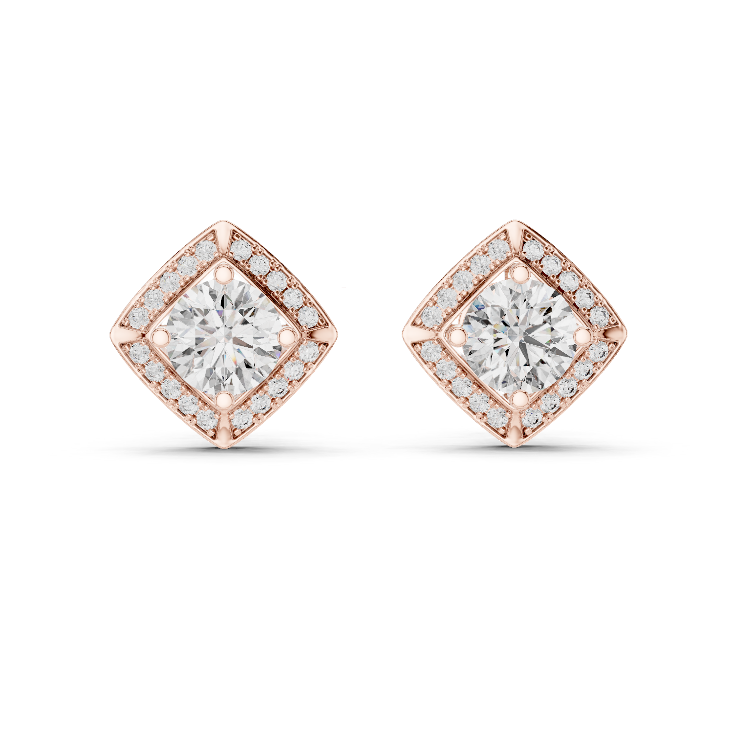 Round Diamond Square Halo Stud Earrings