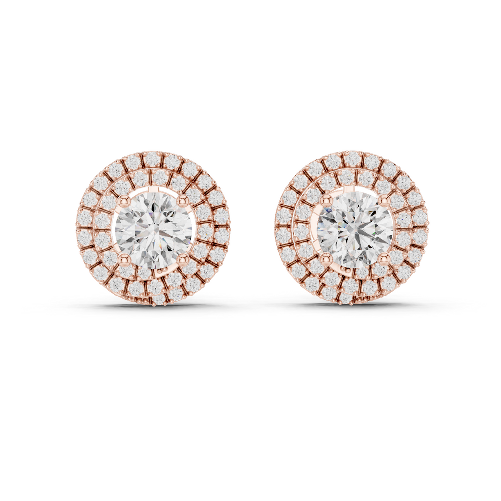 Round Diamond Triple Halo Stud Earrings
