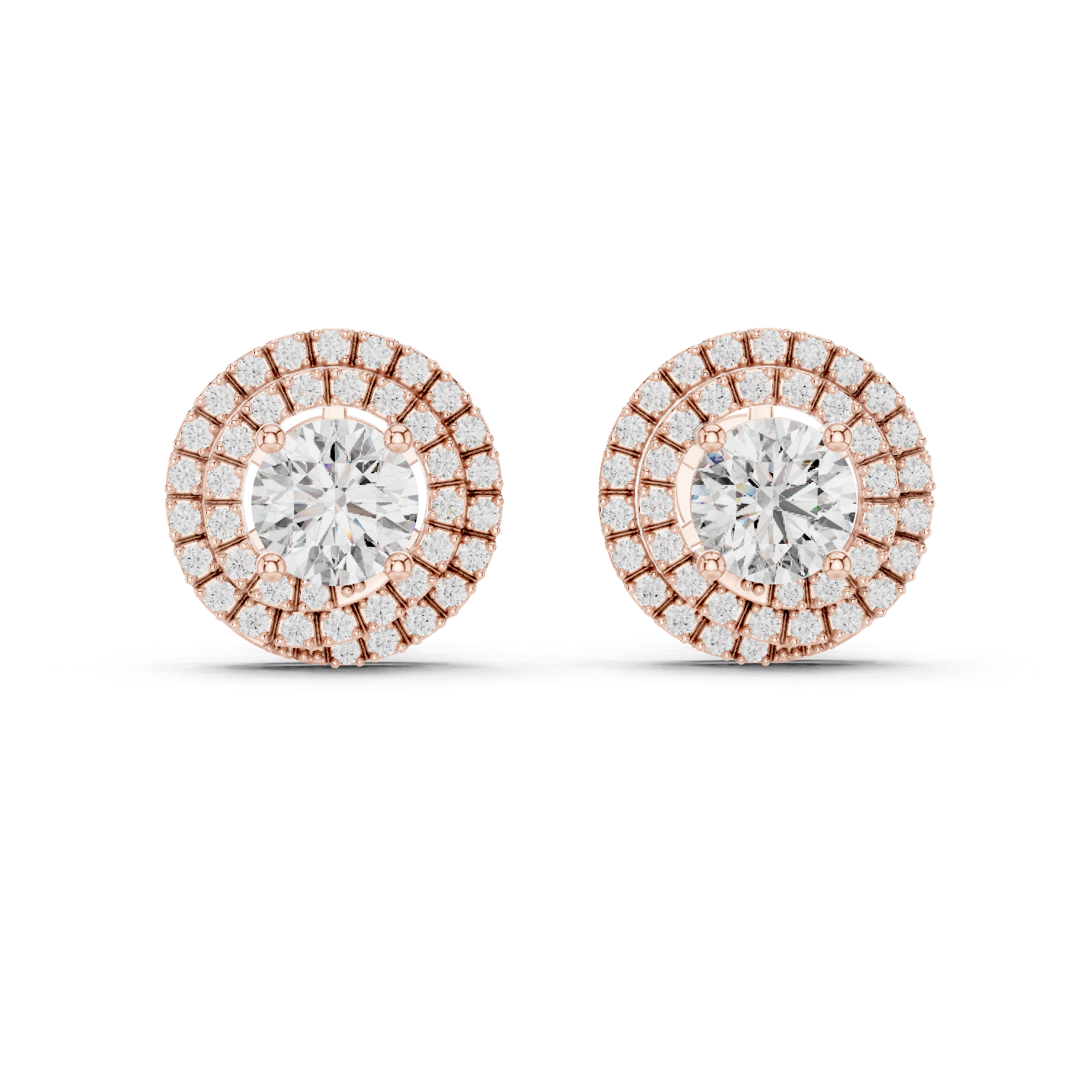 Round Diamond Triple Halo Stud Earrings