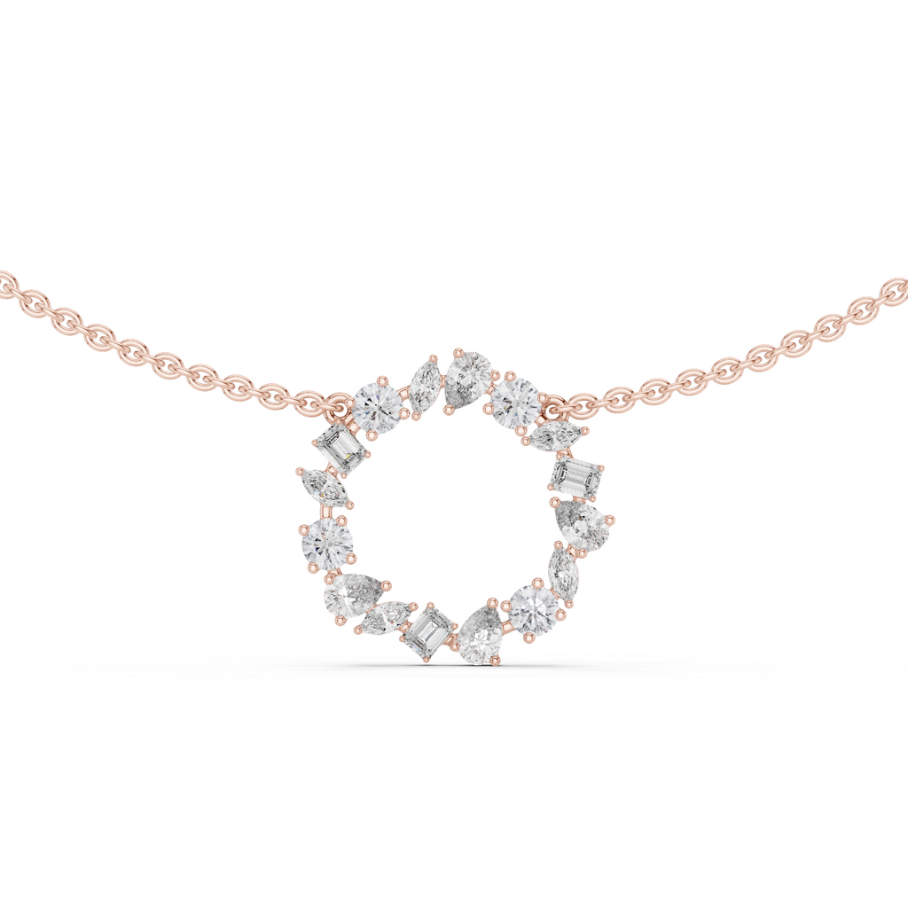 1Multi Shape Diamond Circle Pendant Necklace