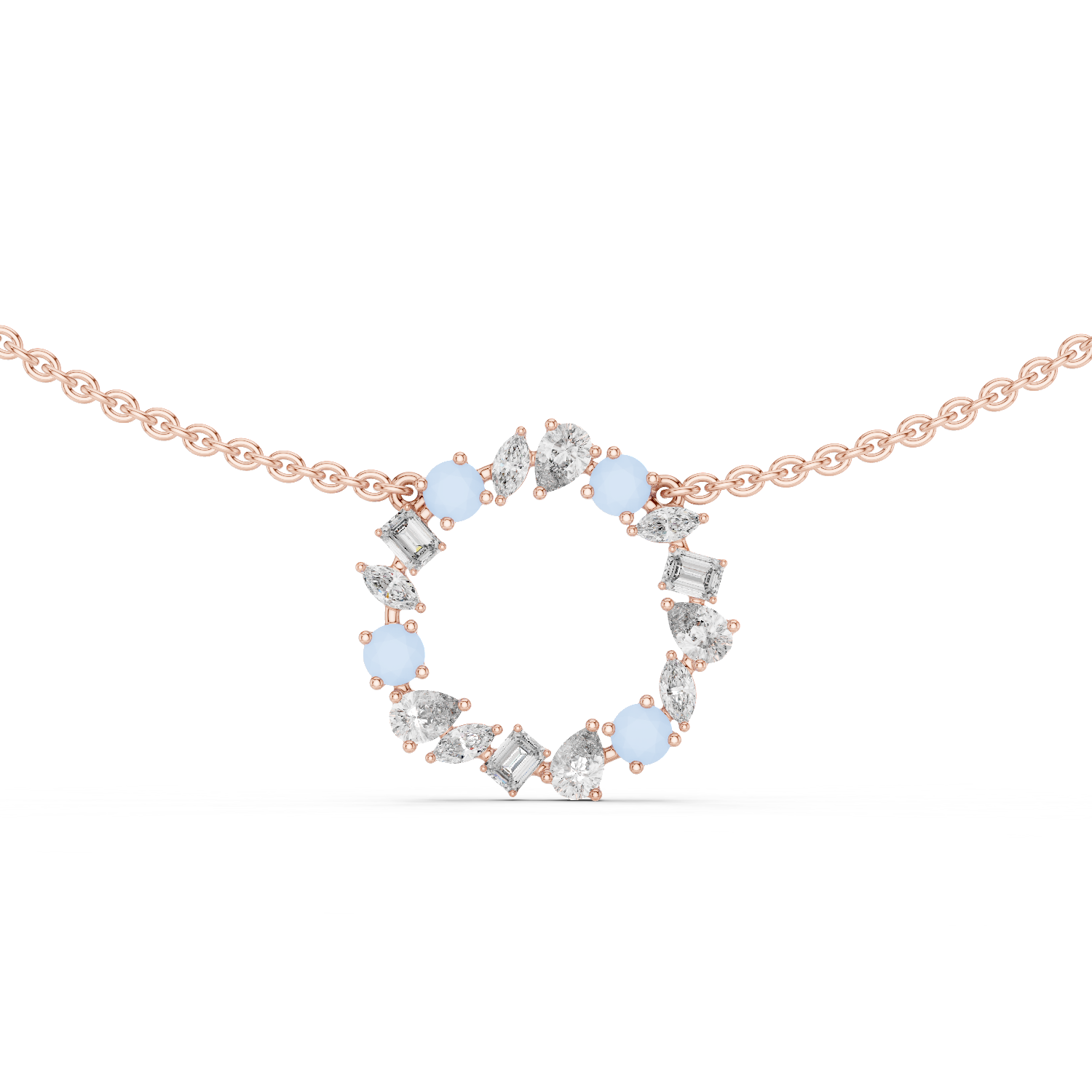 1Multi Shape Diamond Circle Pendant Necklace