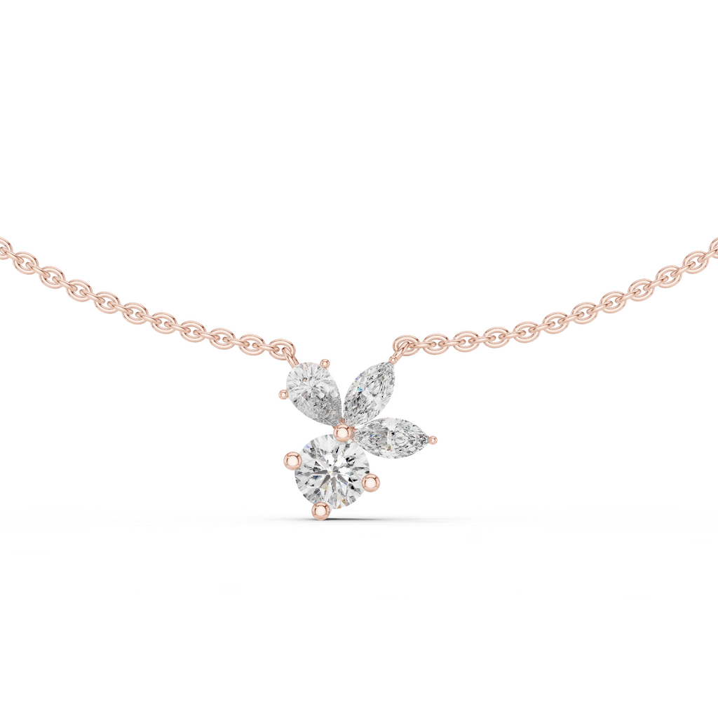 1Multi Shape Diamond Cluster Pendant Necklace