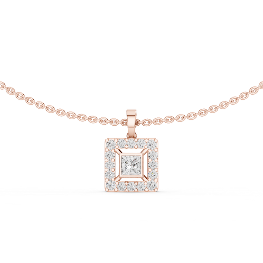 1Princess Cut Diamond Halo Pendant Necklace