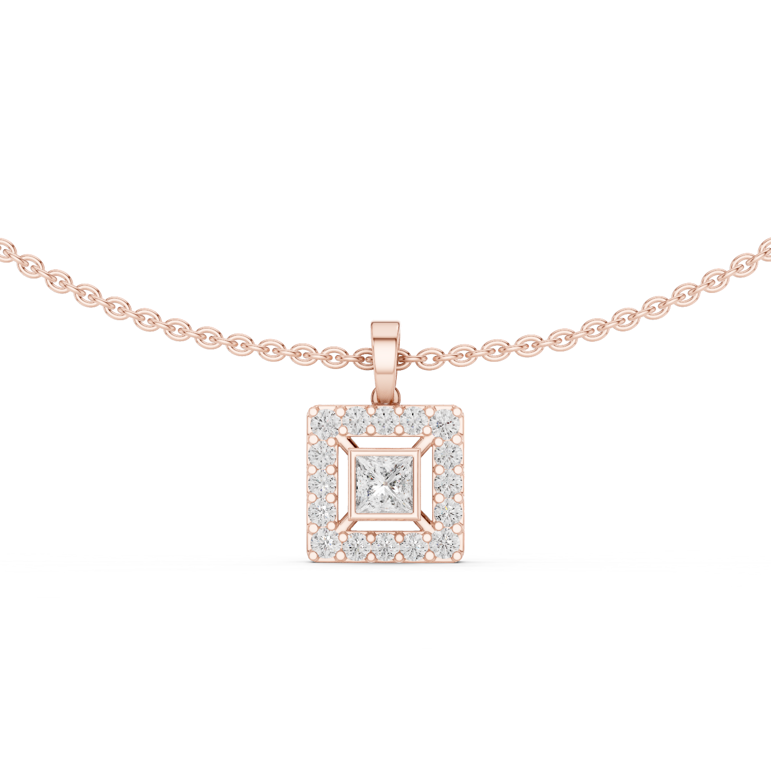 1Princess Cut Diamond Halo Pendant Necklace