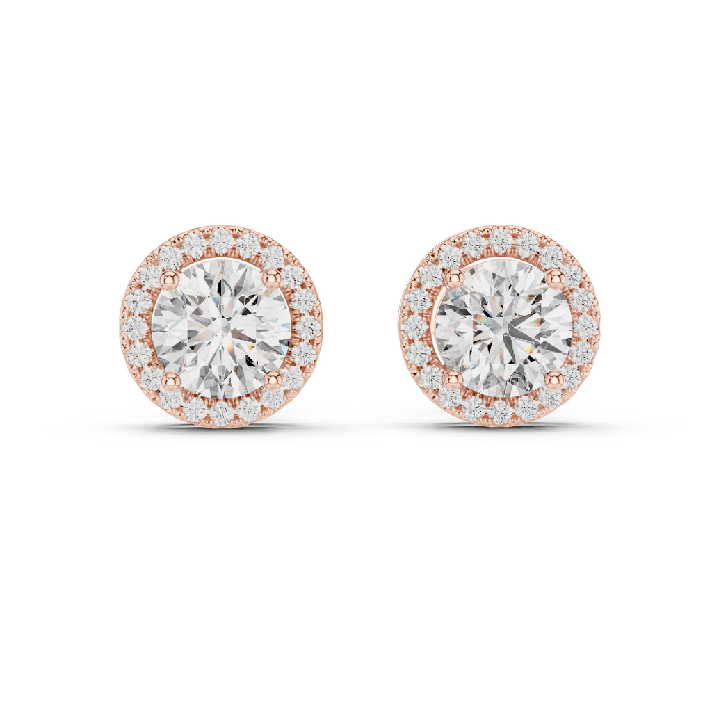 Round Diamonds Halo Stud Earrings