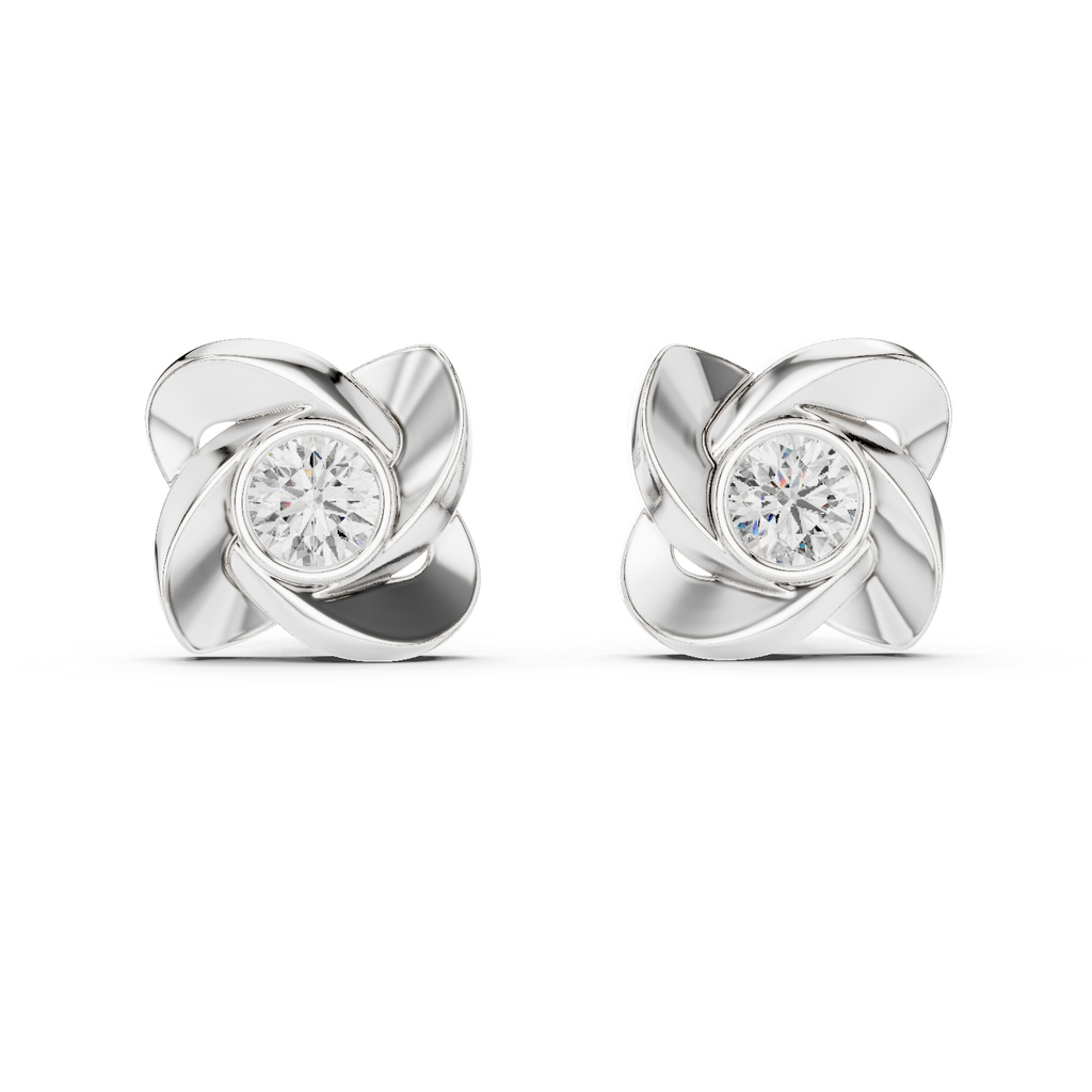 Round Diamond Swirl Knot Stud Earrings