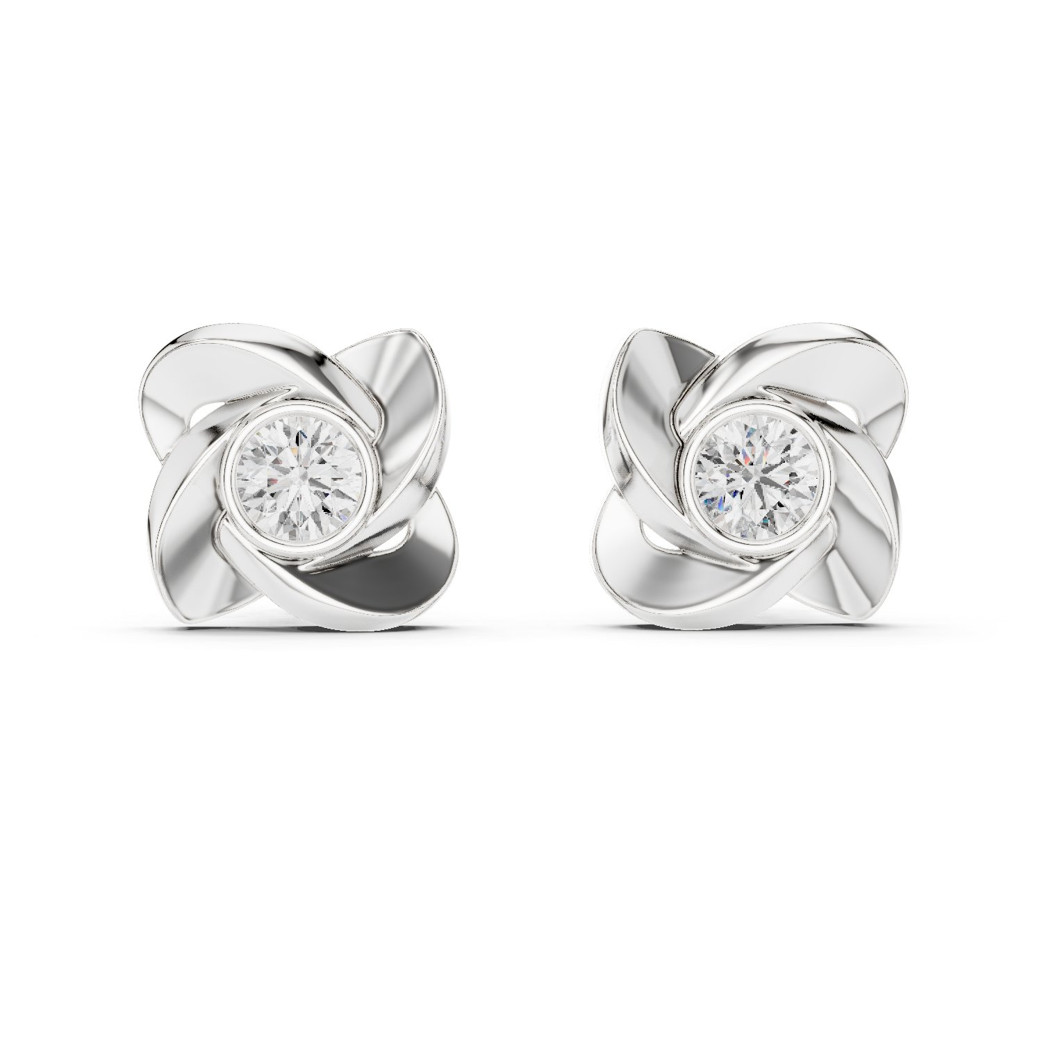 Round Diamond Swirl Knot Stud Earrings