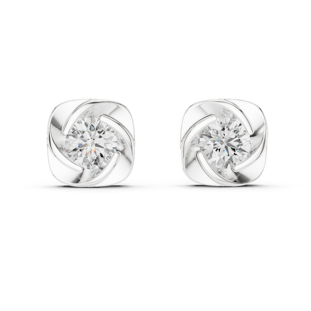 Round Diamond Swirl Frame Stud Earrings