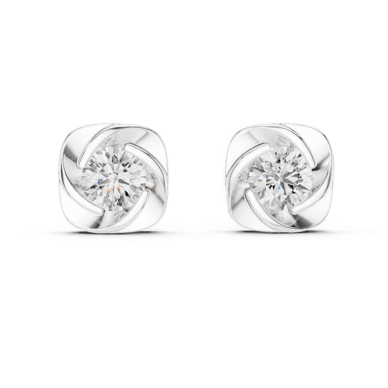 Round Diamond Swirl Frame Stud Earrings